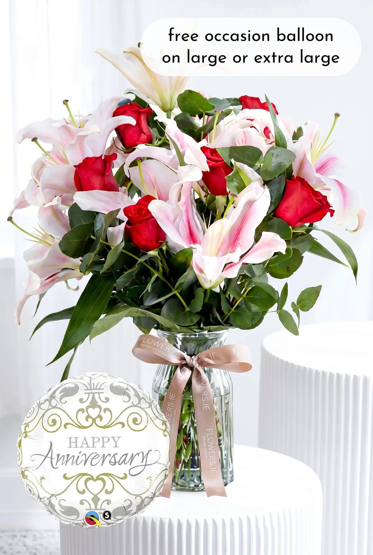 Anniversary Red Roses and Pink Lily - Vase