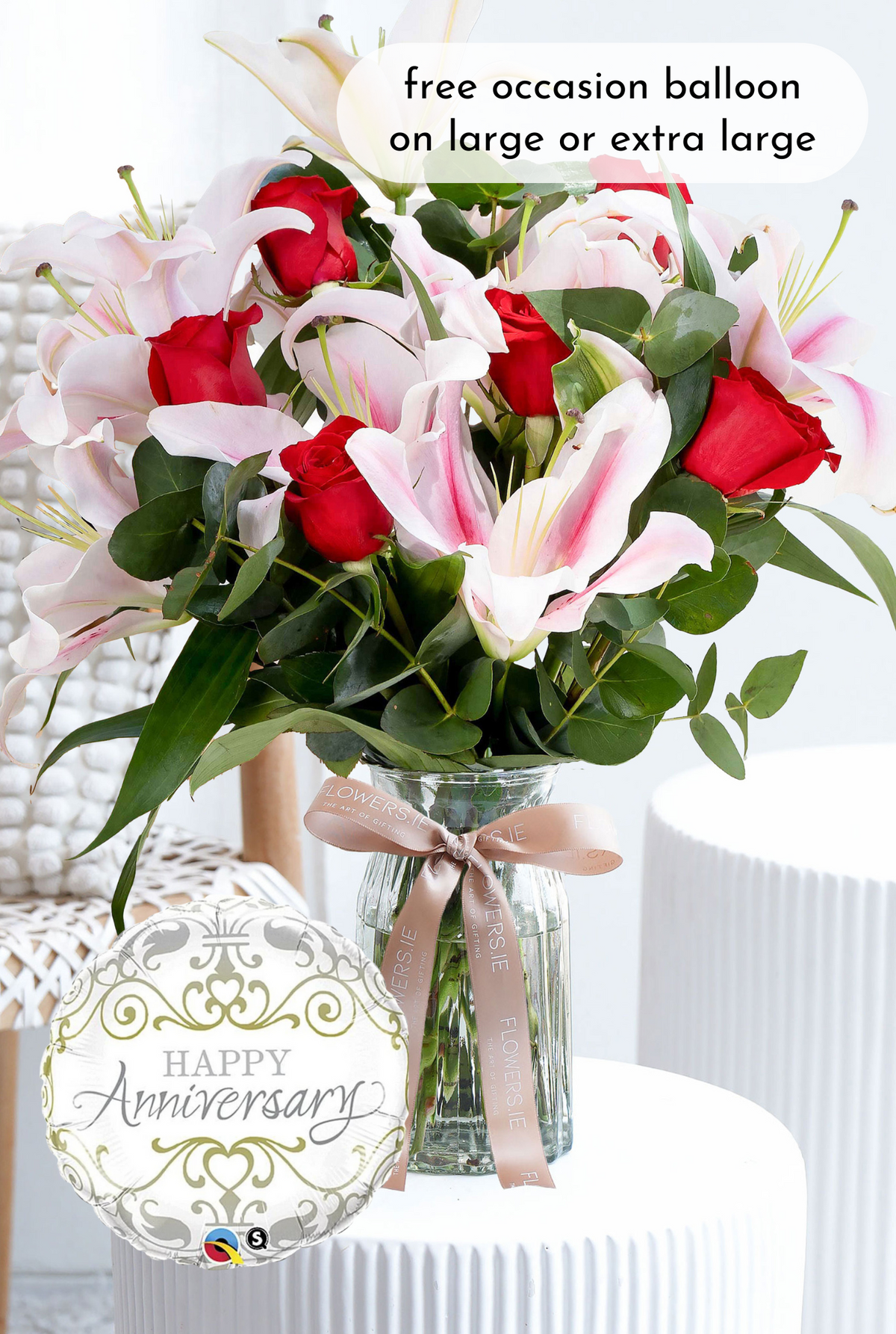 Anniversary Red Roses and Pink Lily - Vase