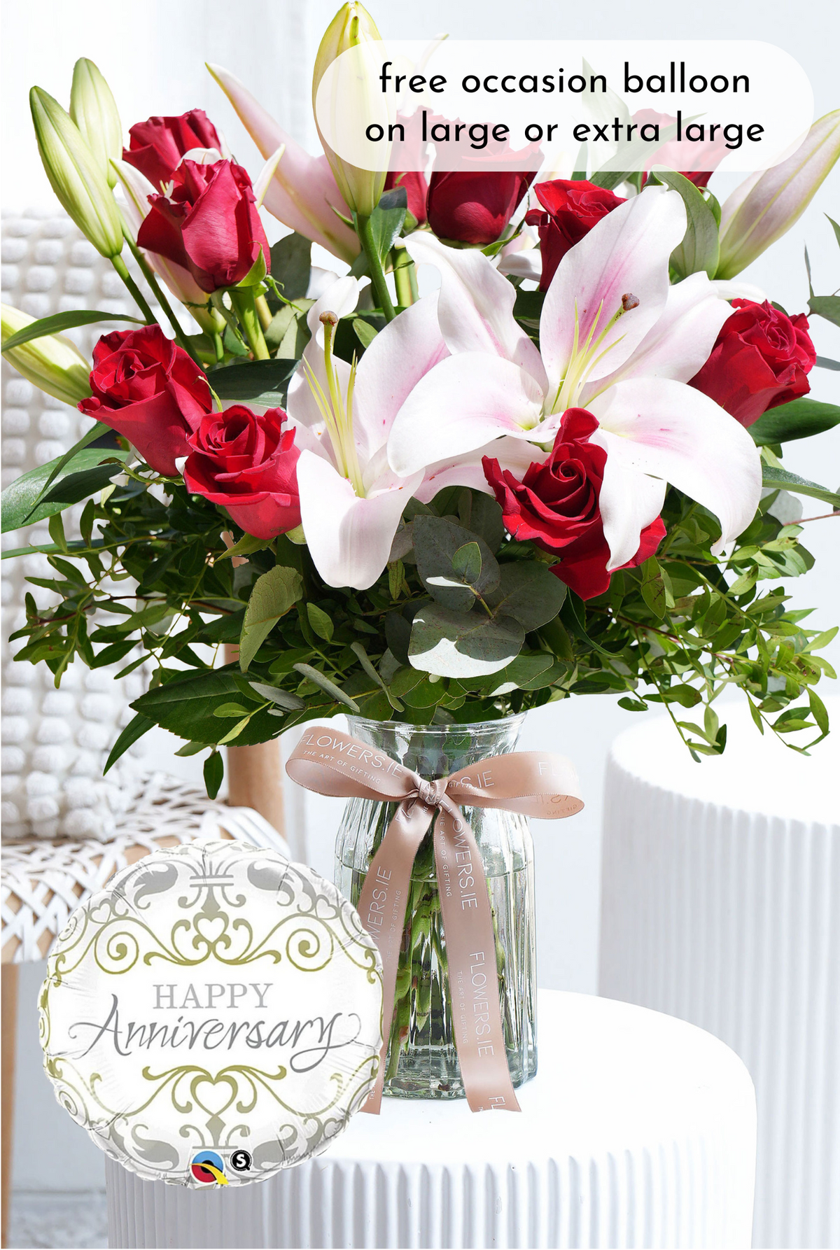 Anniversary Red Roses and Pink Lily - Vase