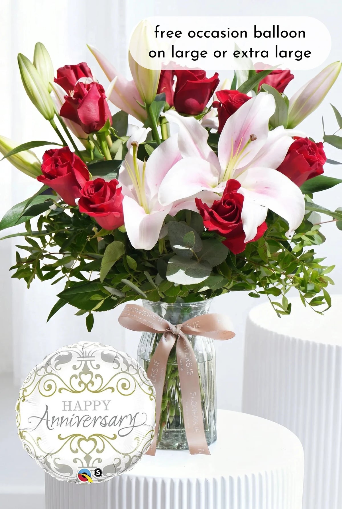 Anniversary Red Roses and Pink Lily - Vase