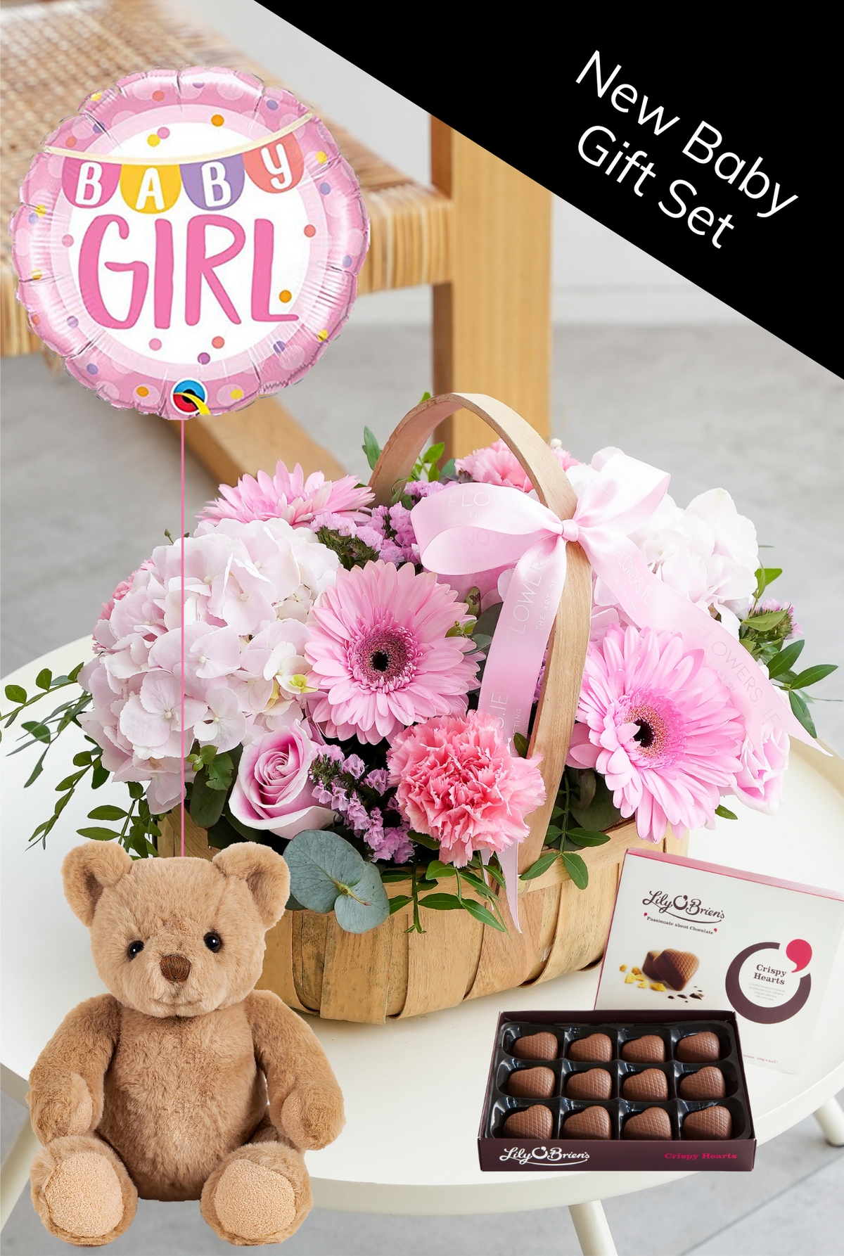 New Baby Pretty Pink - Basket Gift Set Bundle