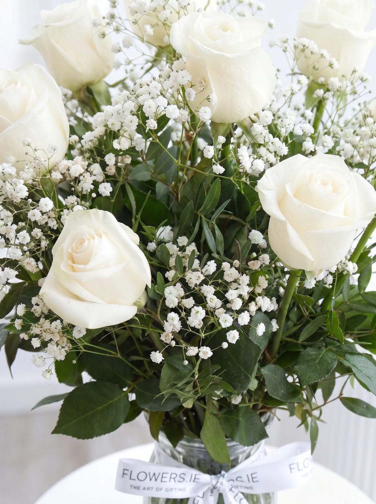 New Baby Girl 12 Long Stem White Roses - Vase