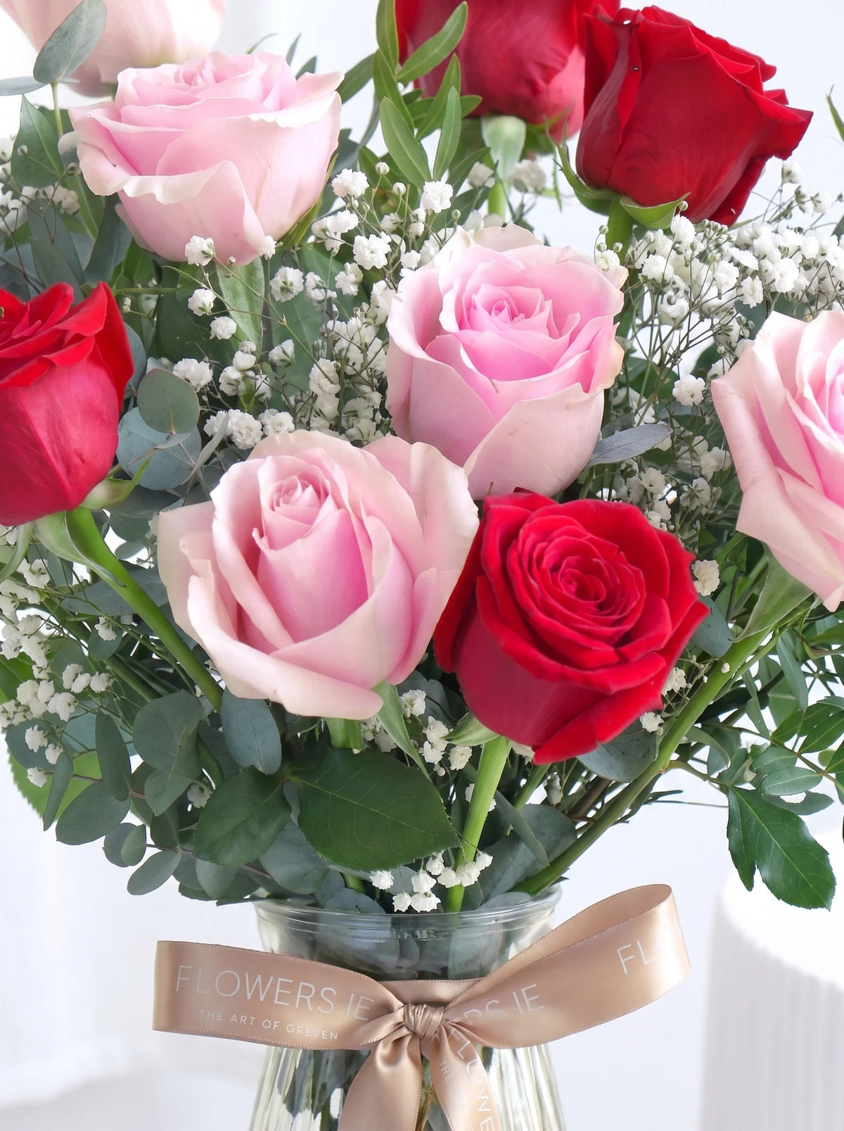 12 Luxury Red and Pink Roses - Vase