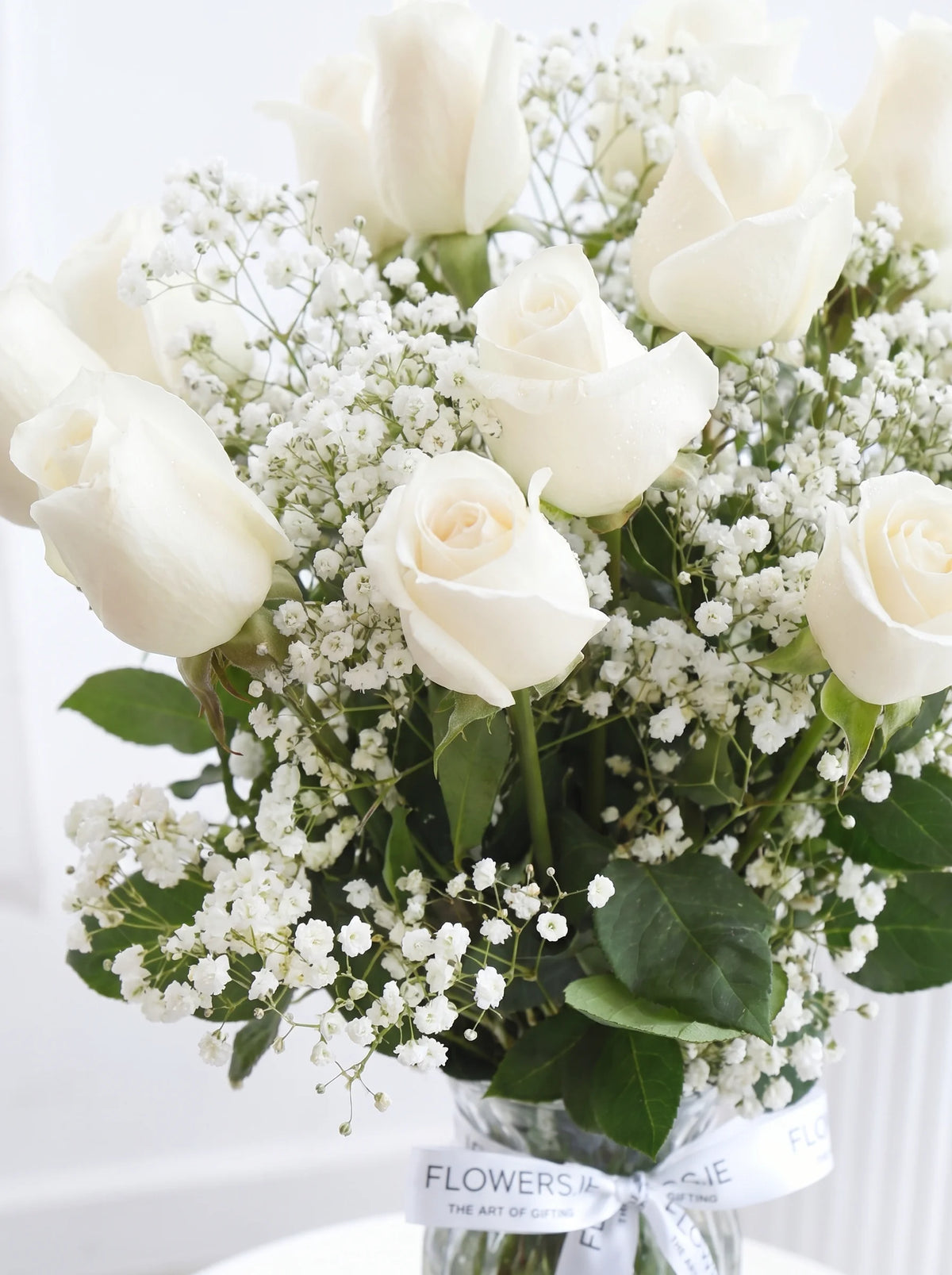 18 Long Stem White Roses - Vase