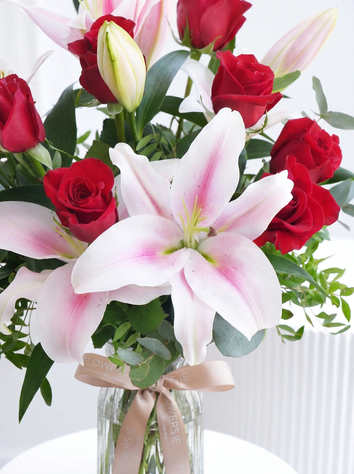Red Roses and Pink Lily - Vase