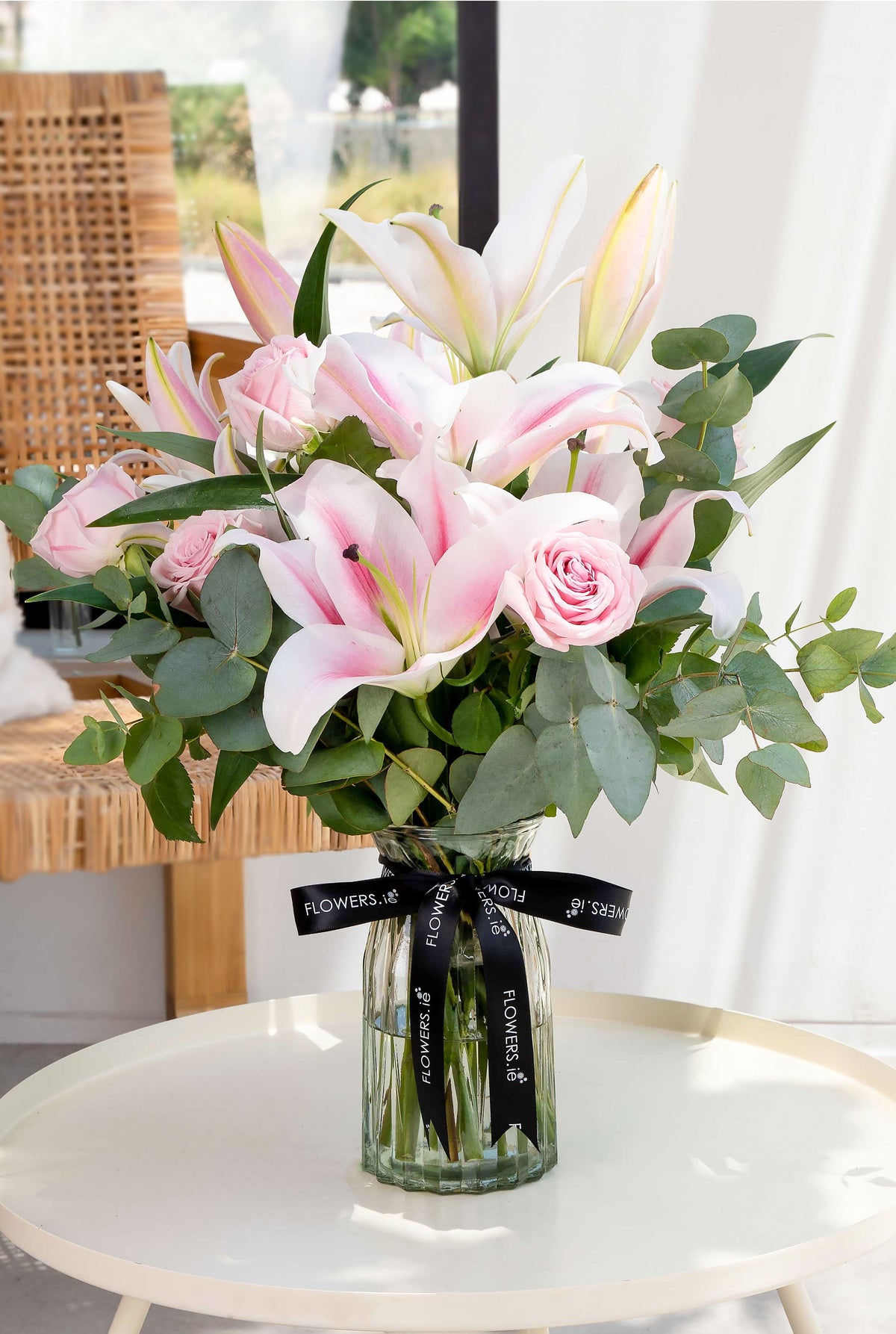 Sympathy Pink Roses and Pink Lily - Vase