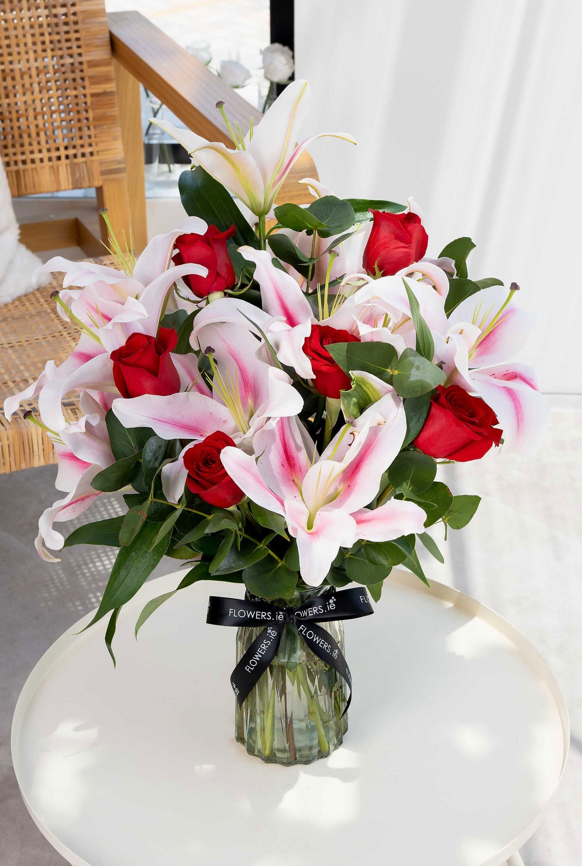Sympathy Red Roses and Pink Lily - Vase