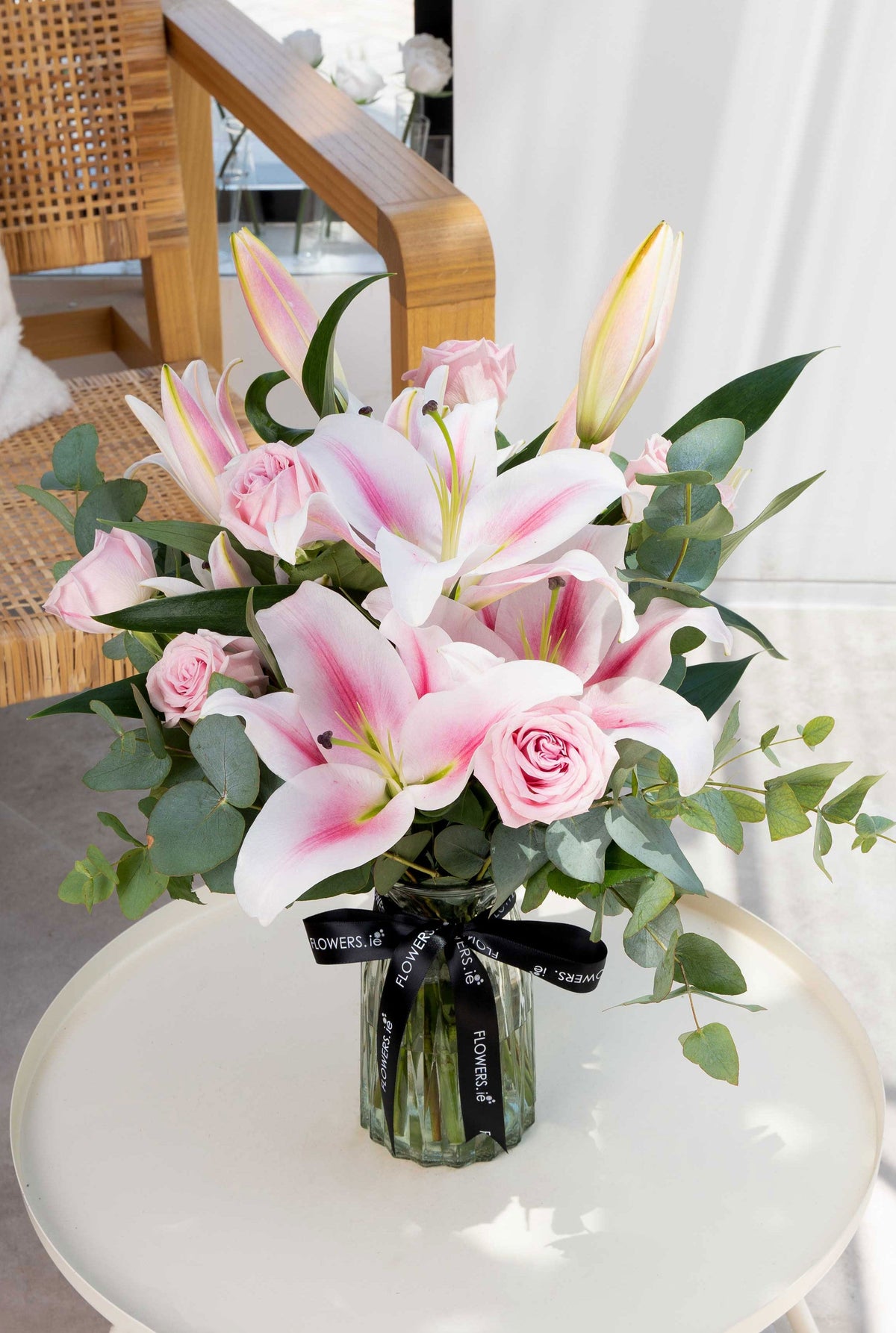 Sympathy Pink Roses and Pink Lily - Vase