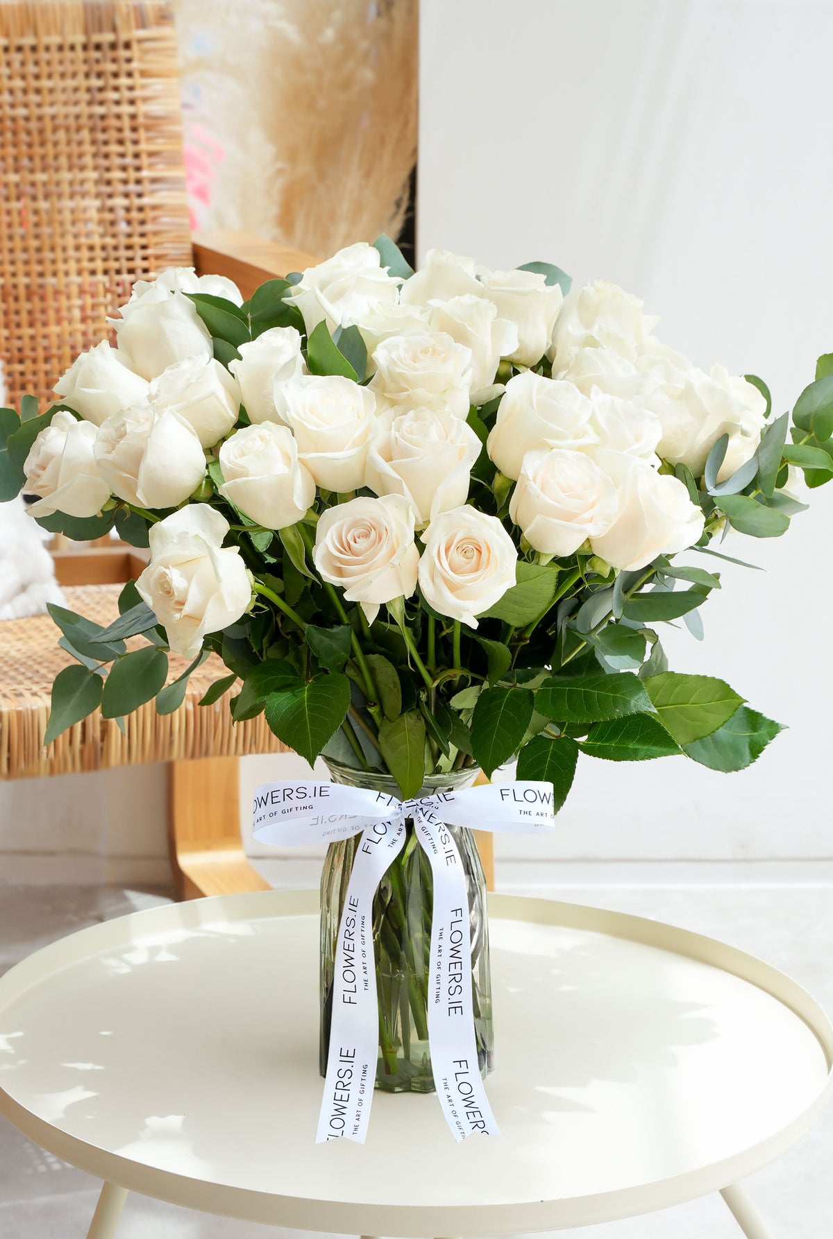 36 Long Stem White Roses - Vase