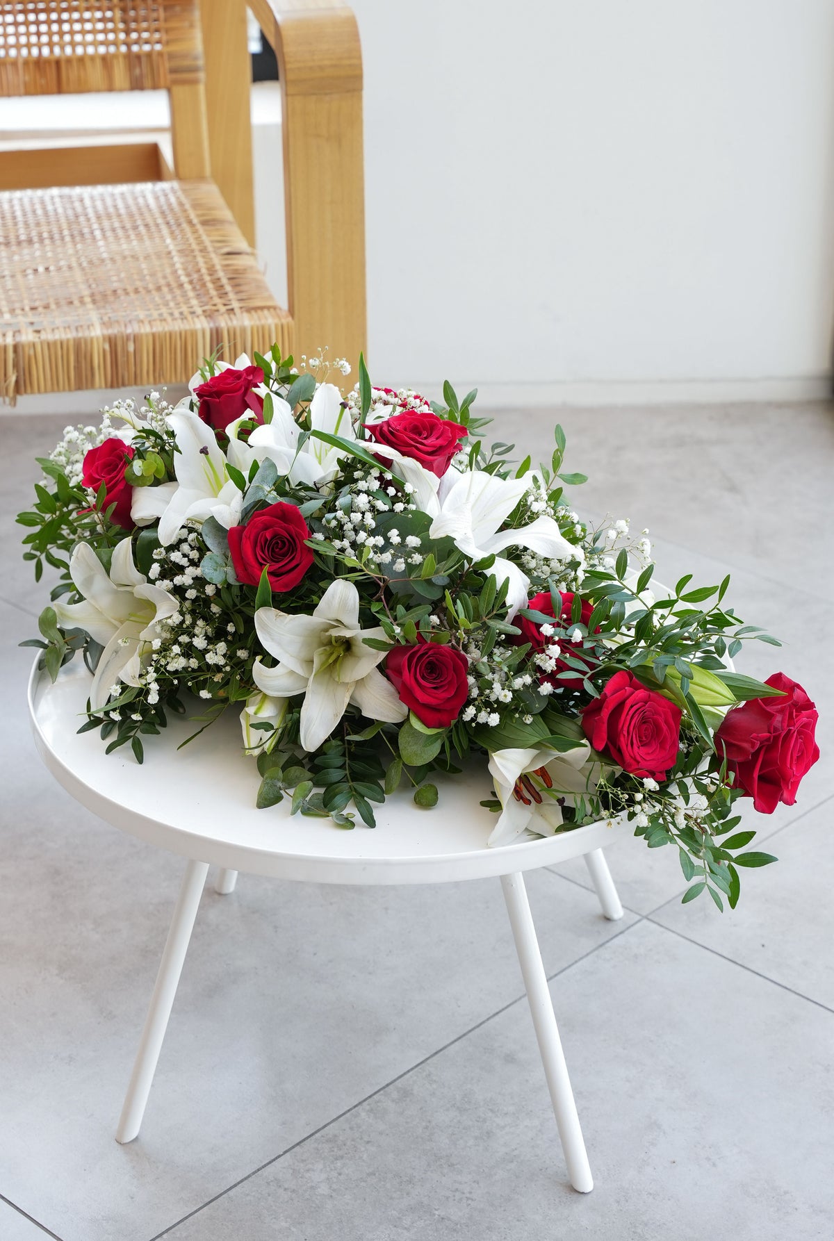 Red Roses and White Lily Funeral Spray
