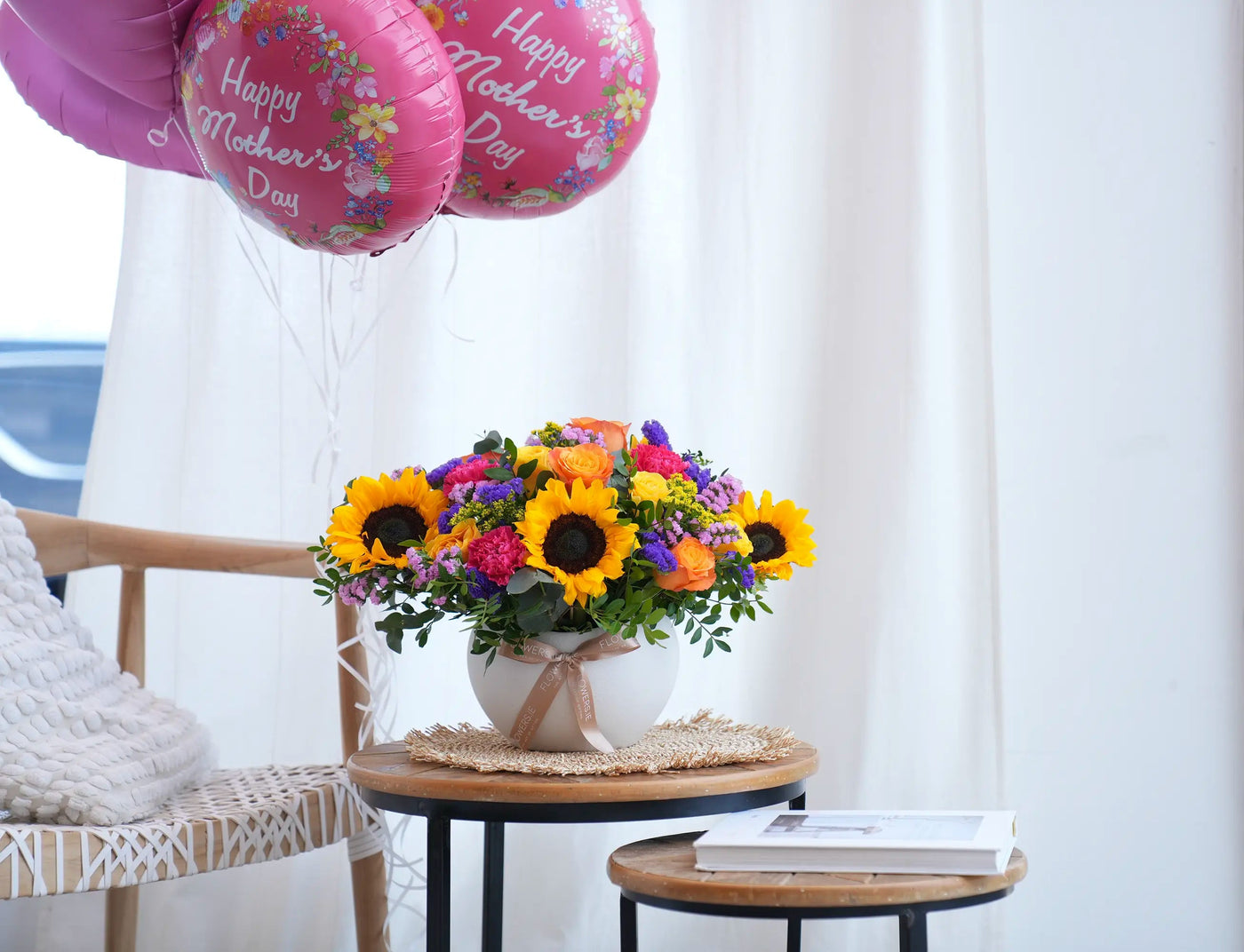 Fresh colourful flower arrangement prepared for delivery