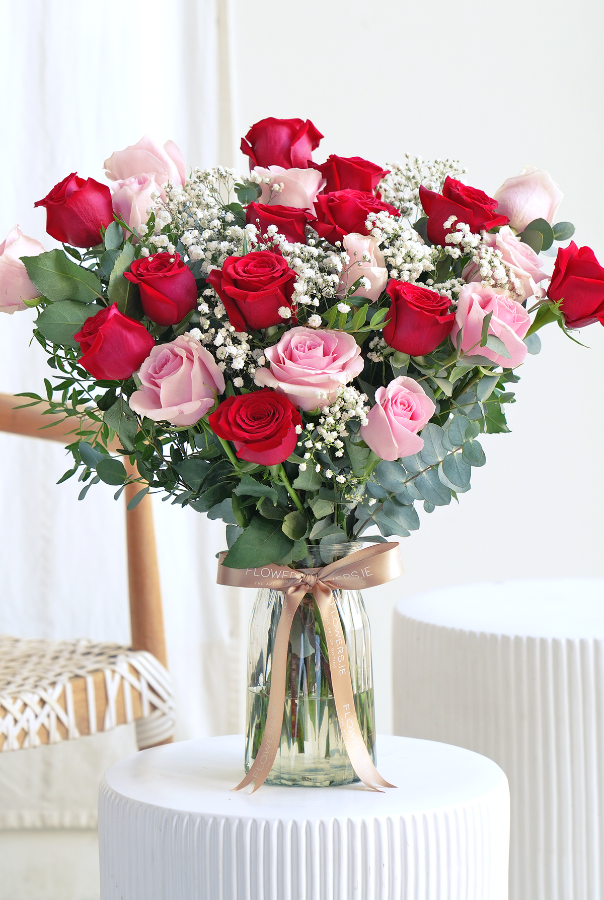 Valentine 24 Luxury Red and Pink Roses - Vase