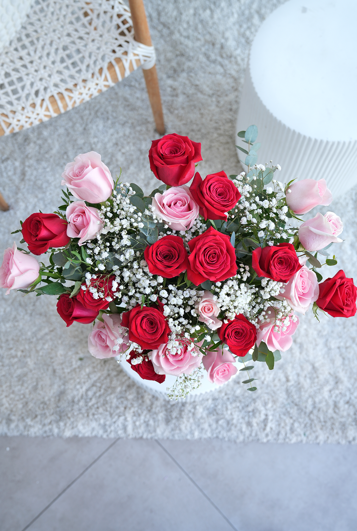 Valentine 24 Luxury Red and Pink Roses - Vase