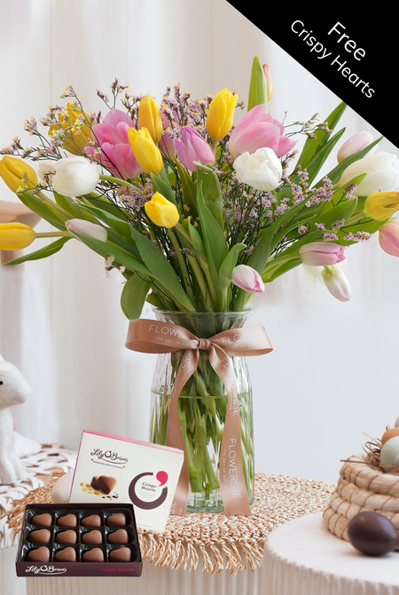 Easter Mixed Tulips - Vase (Free Crispy Hearts)
