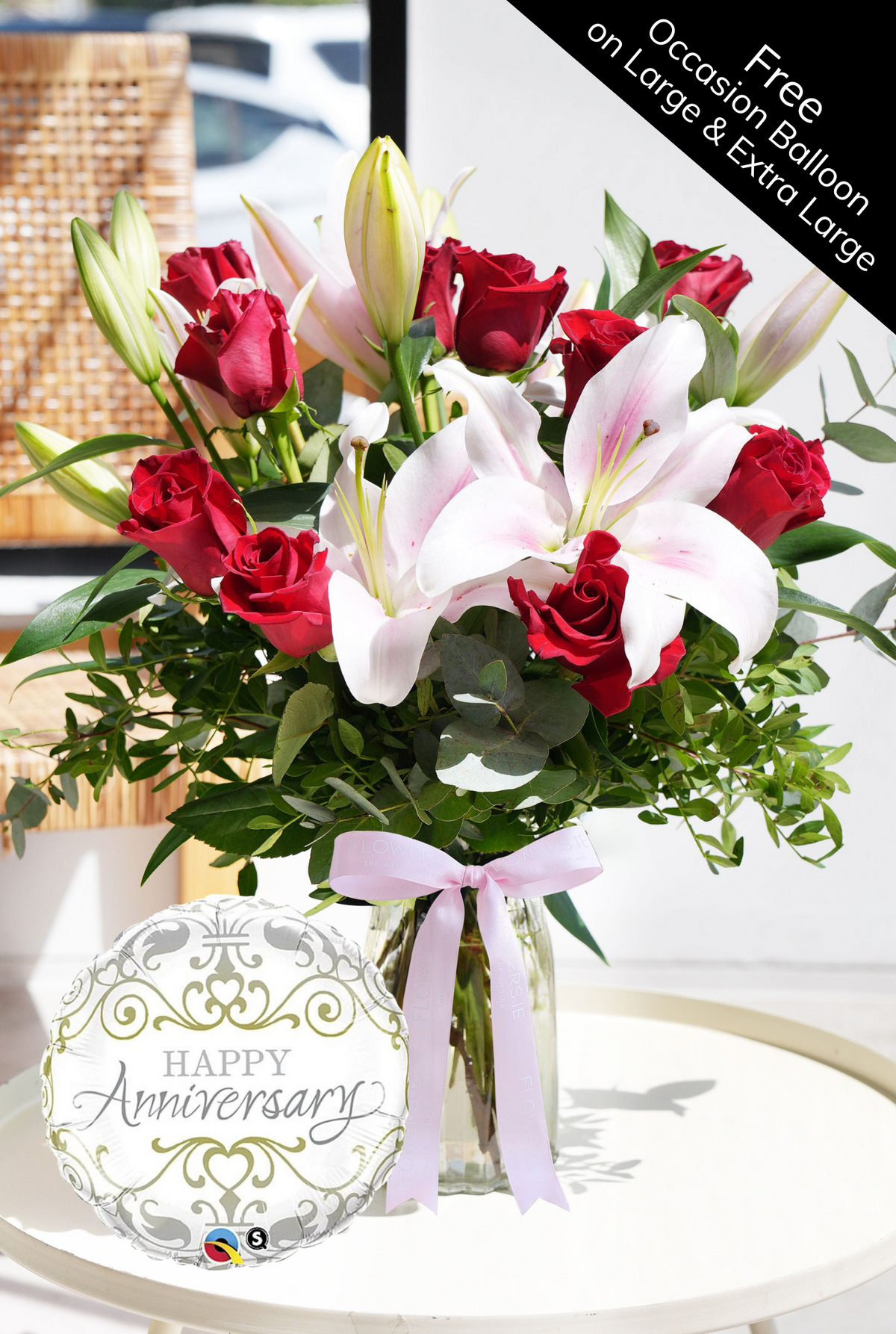 Anniversary Red Roses and Pink Lily - Vase