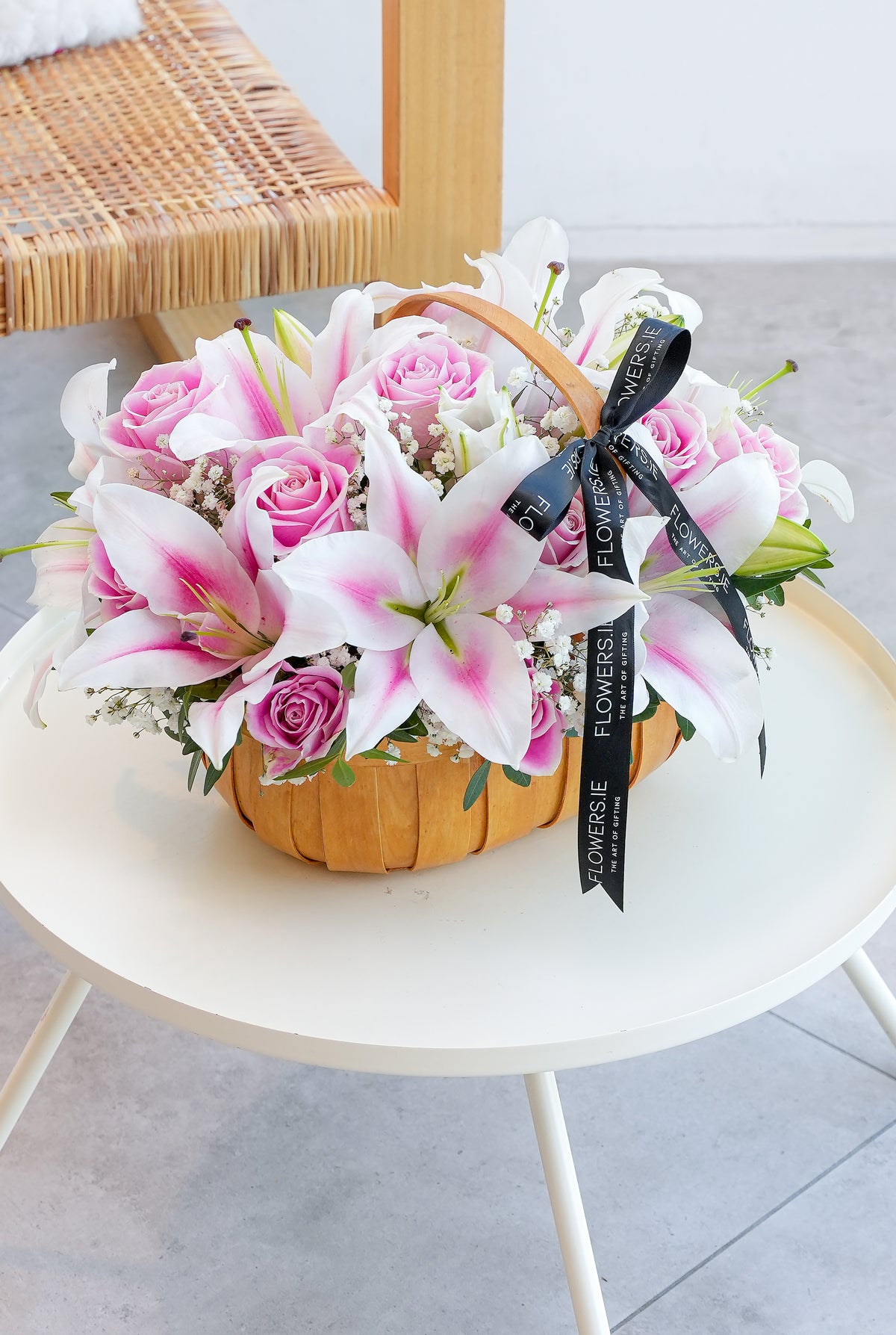 Pink Roses and Pink Lily Basket