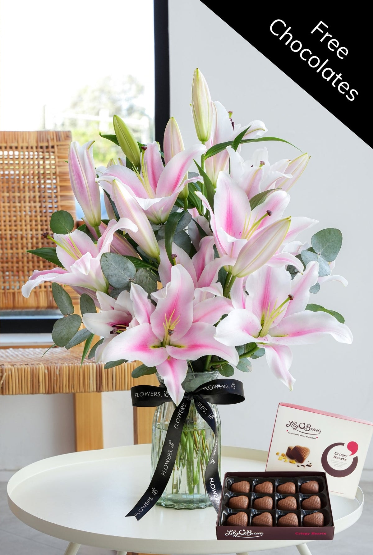 Pink Scented Lily in a Vase (with Free Crispy Hearts)