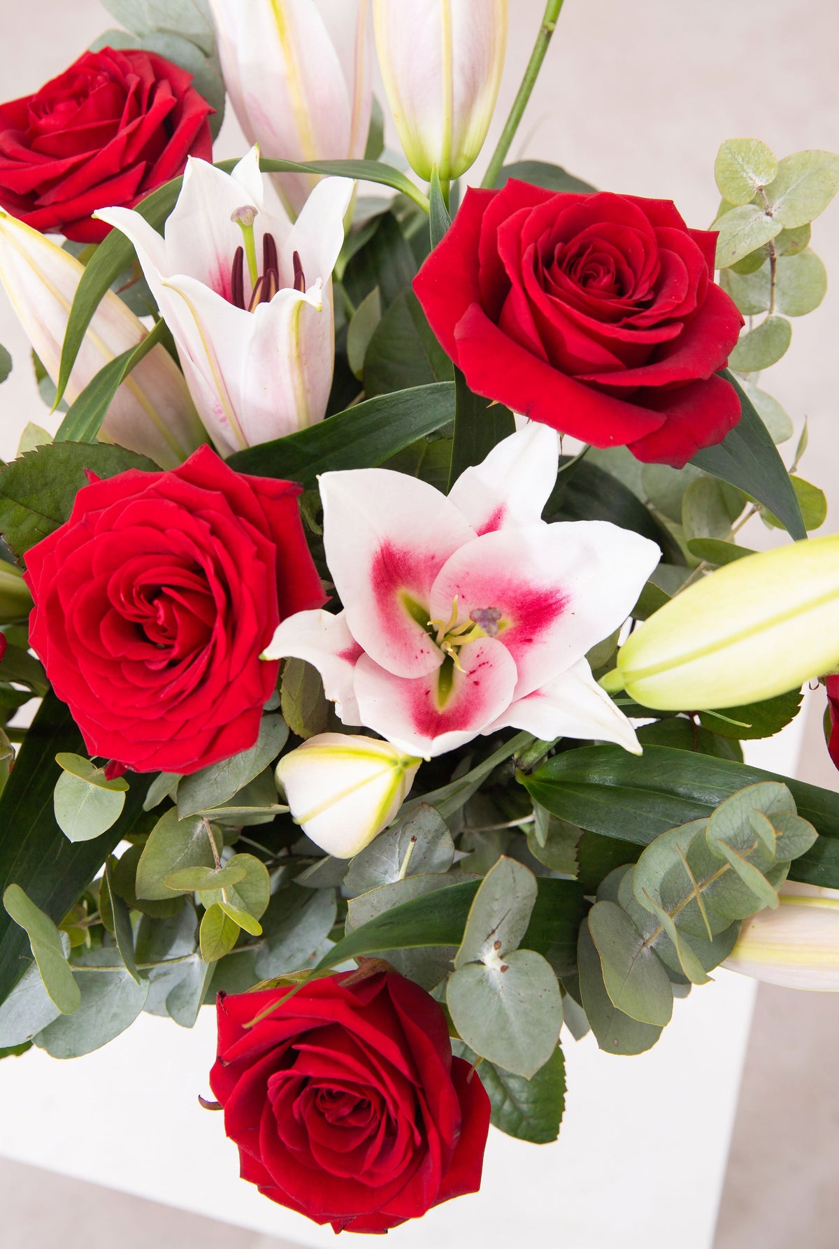 Red Roses and Pink Lily - Vase