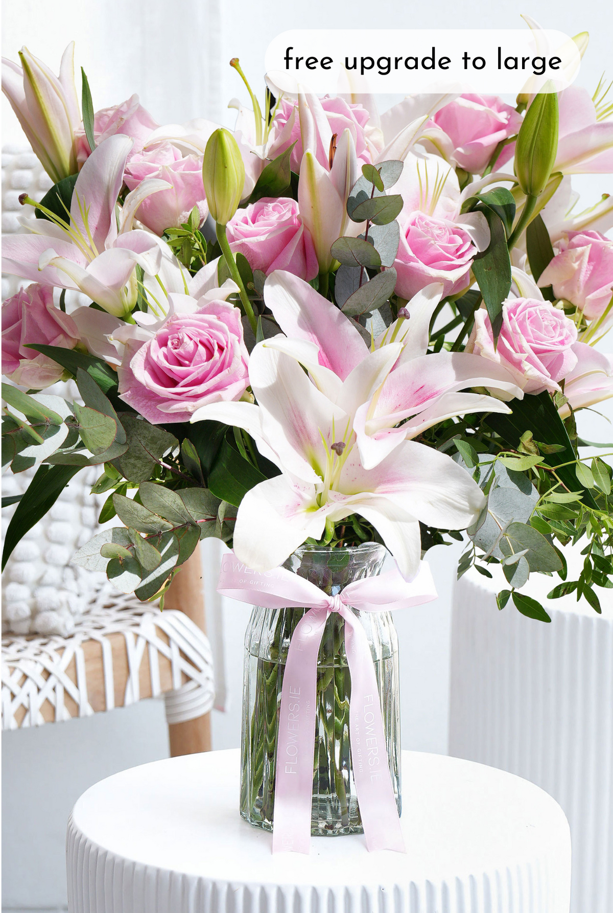 Christmas Pink Roses and Pink Lily - Vase