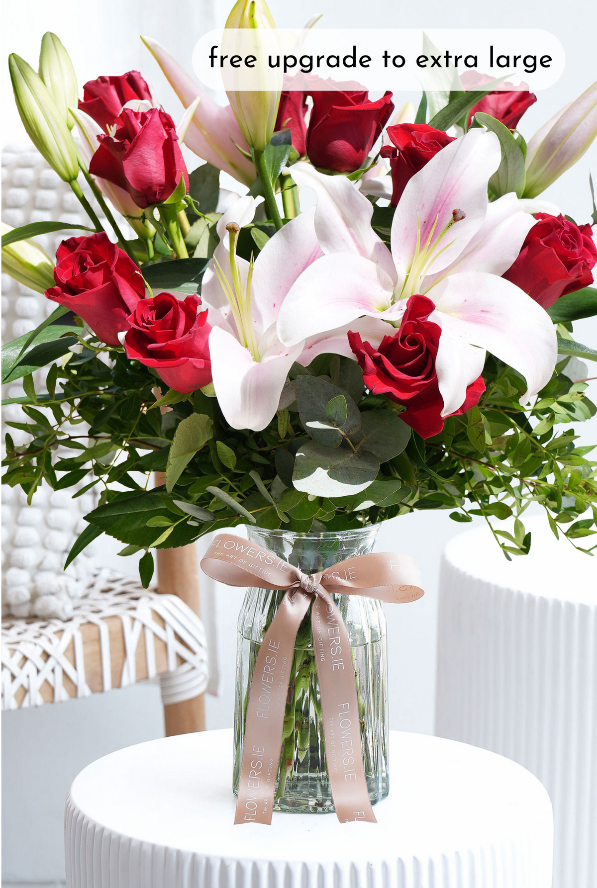 Red Roses and Pink Lily - Vase