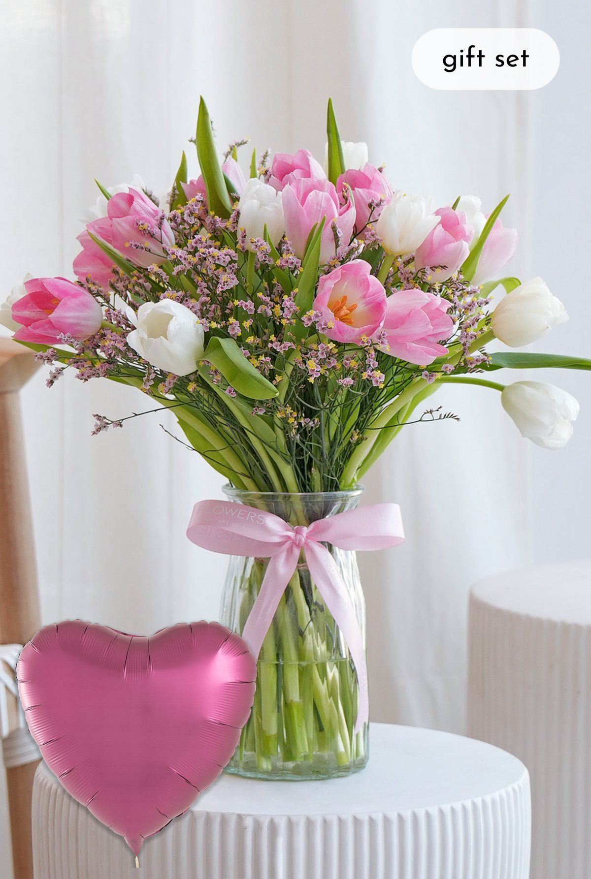 Luxury Pink and White Tulips - Vase