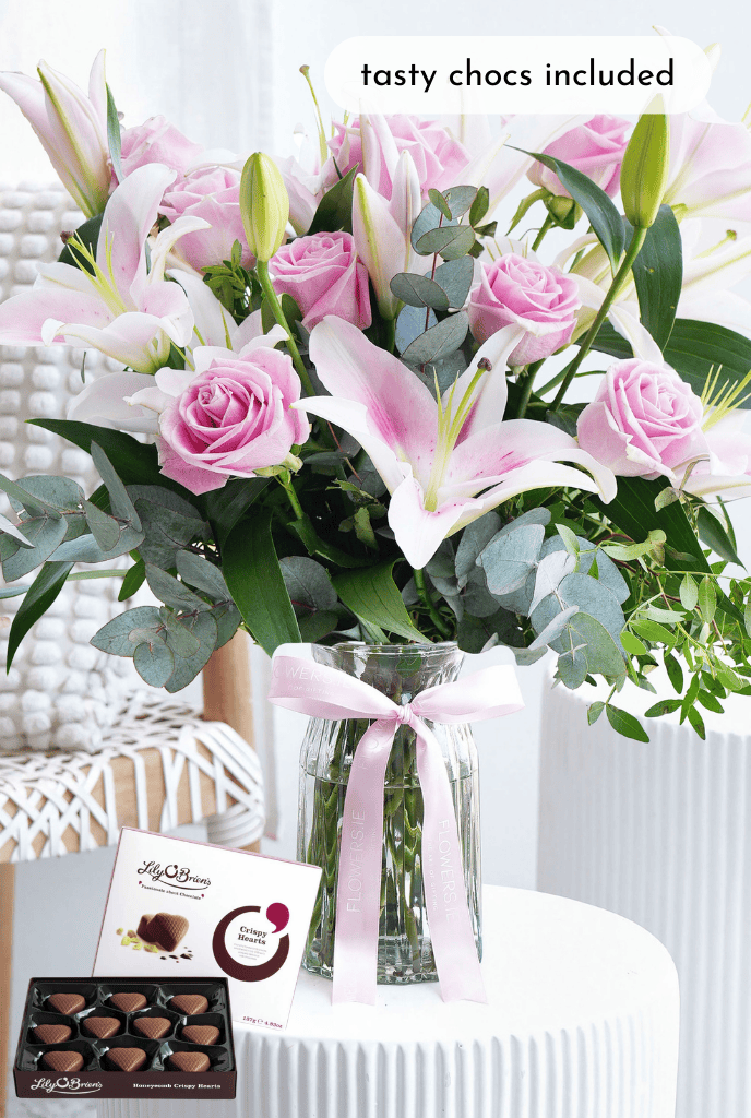 Pink Roses and Pink Lily - Vase