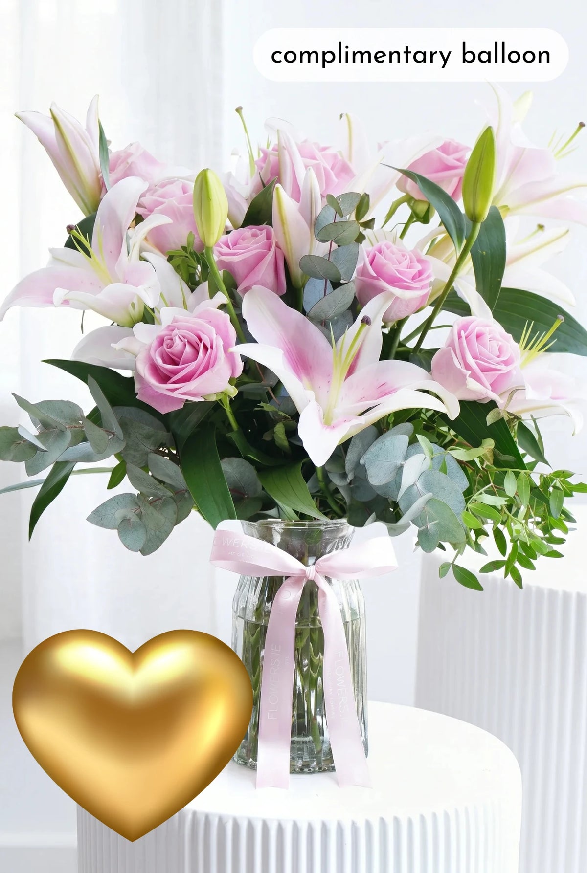 Pink Roses and Pink Lily - Vase