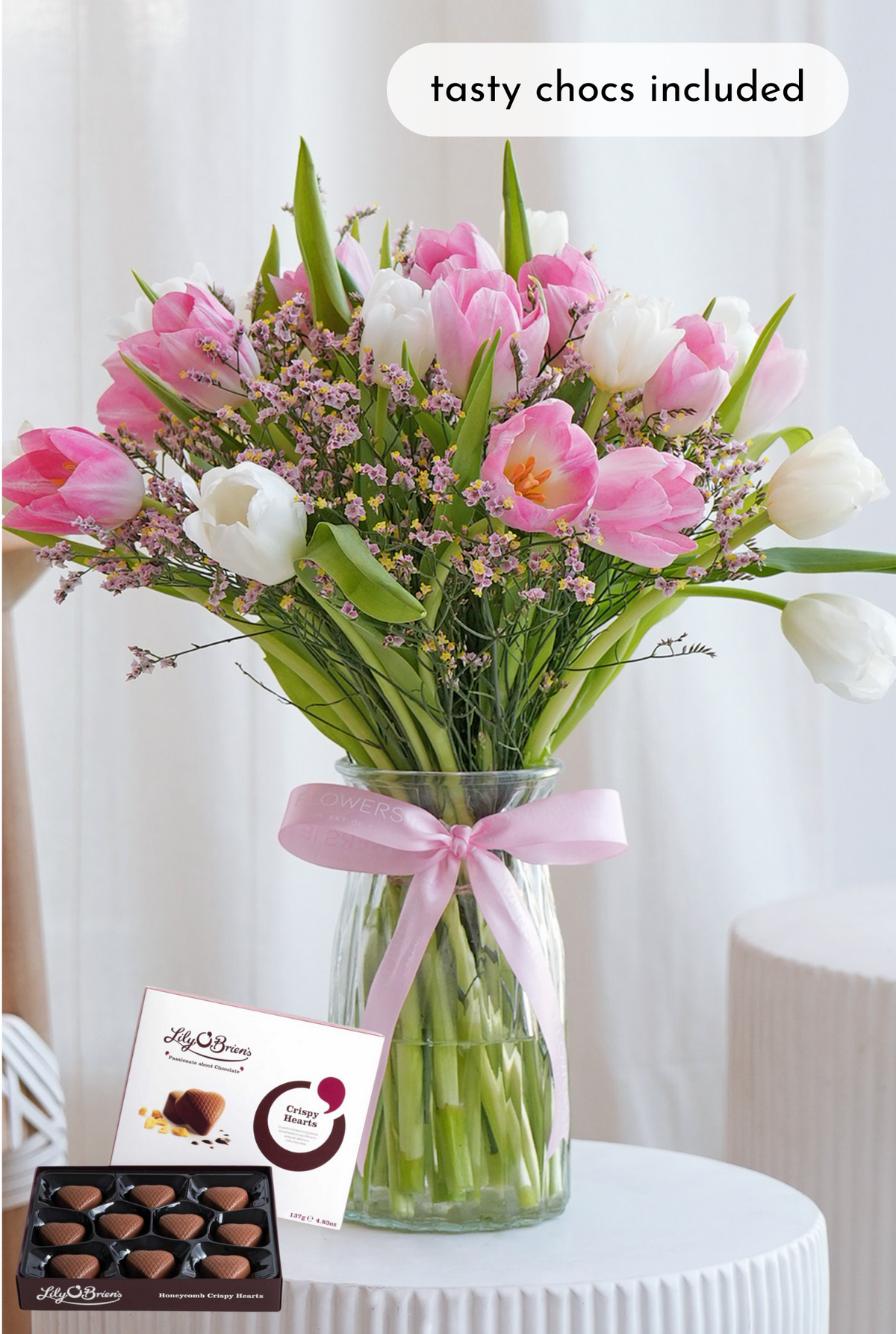 Luxury Pink and White Tulips - Vase