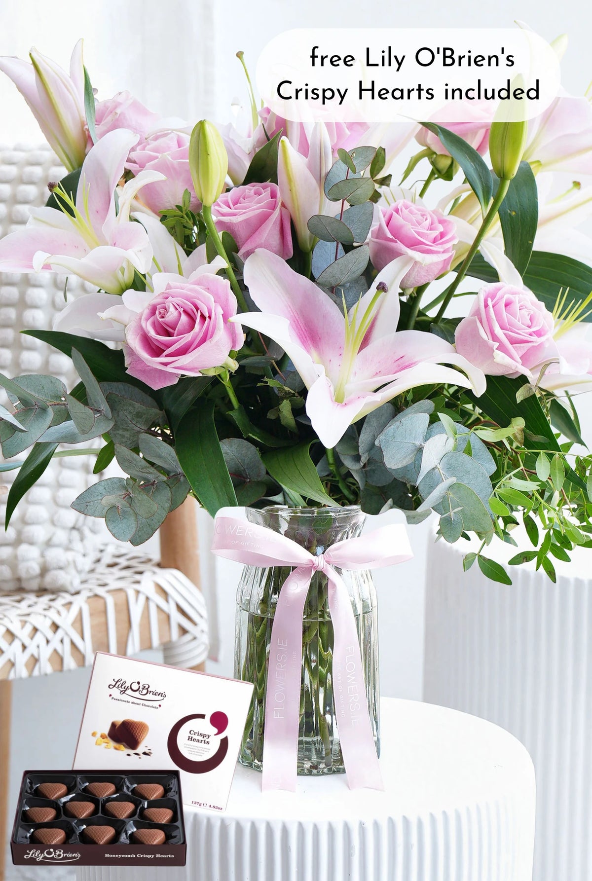 Pink Roses and Pink Lily - Vase