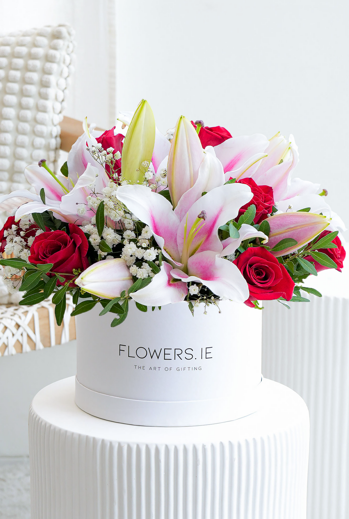 Red Roses and Pink Lily - Hatbox