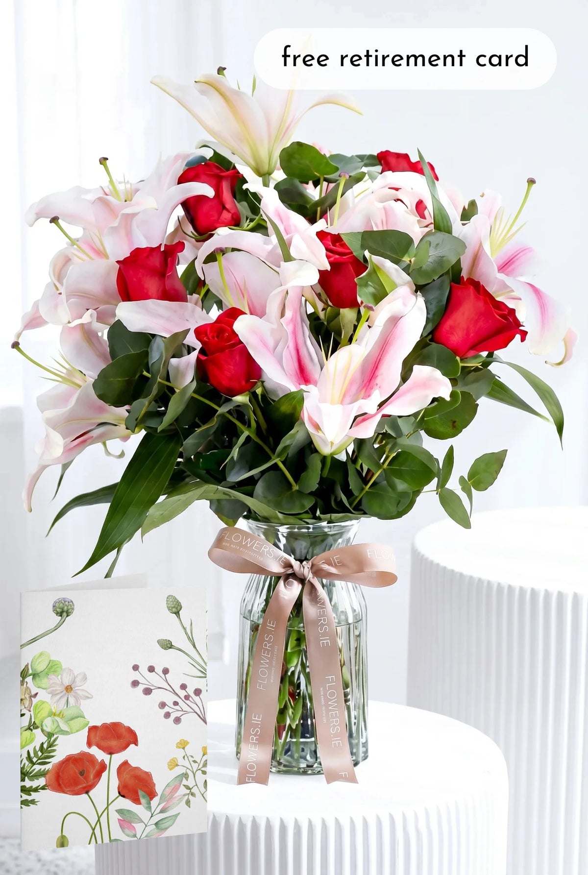 Red Roses and Pink Lily - Vase