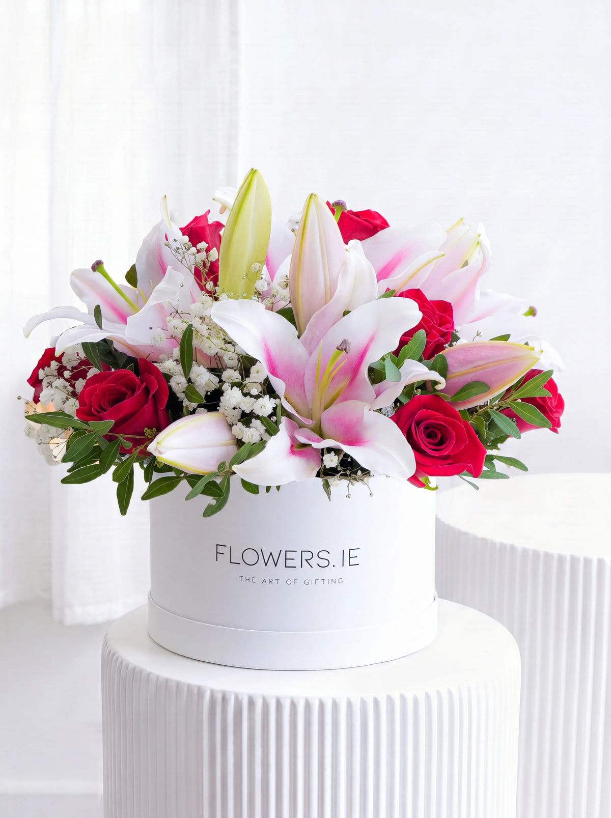 Red Roses and Pink Lily - Hatbox