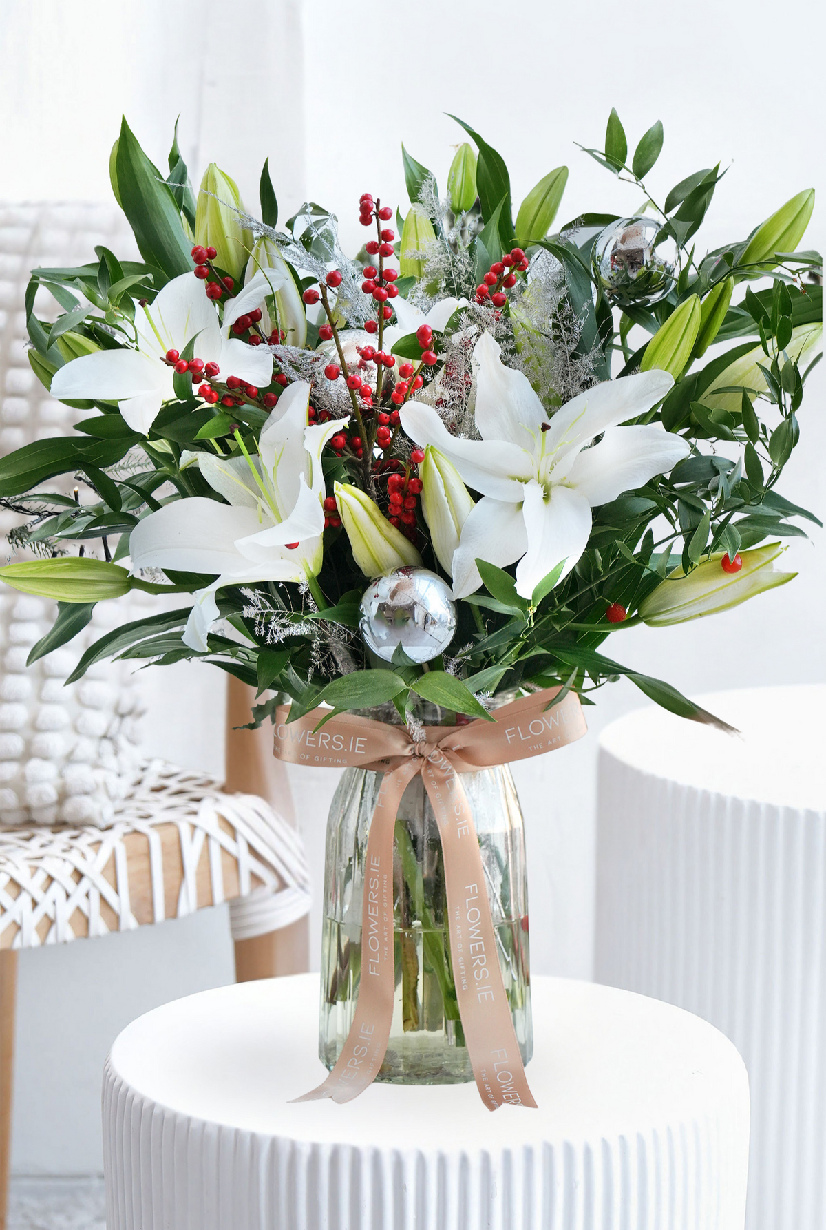 White Scented Lily Christmas - Vase