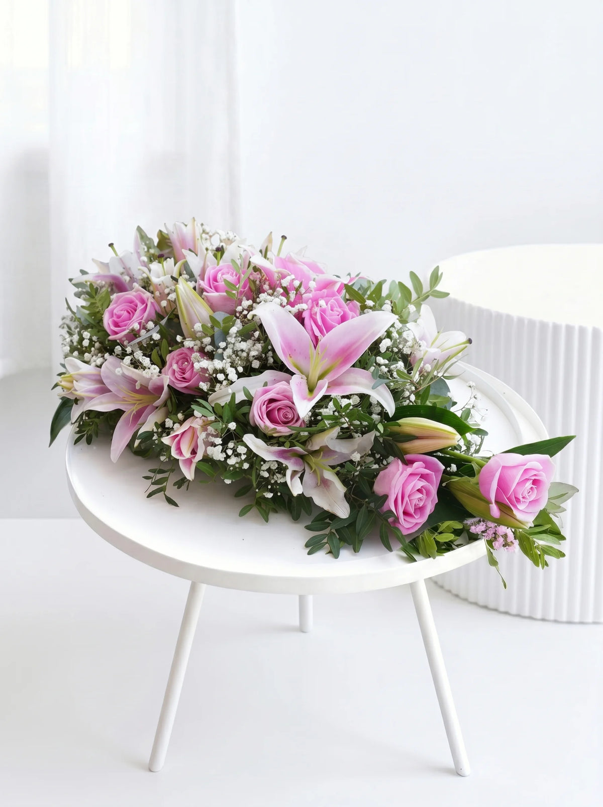 Pink Roses and Pink Lily Funeral Spray