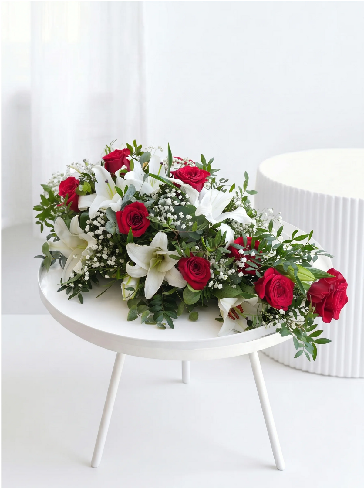 Red Roses and White Lily Funeral Spray