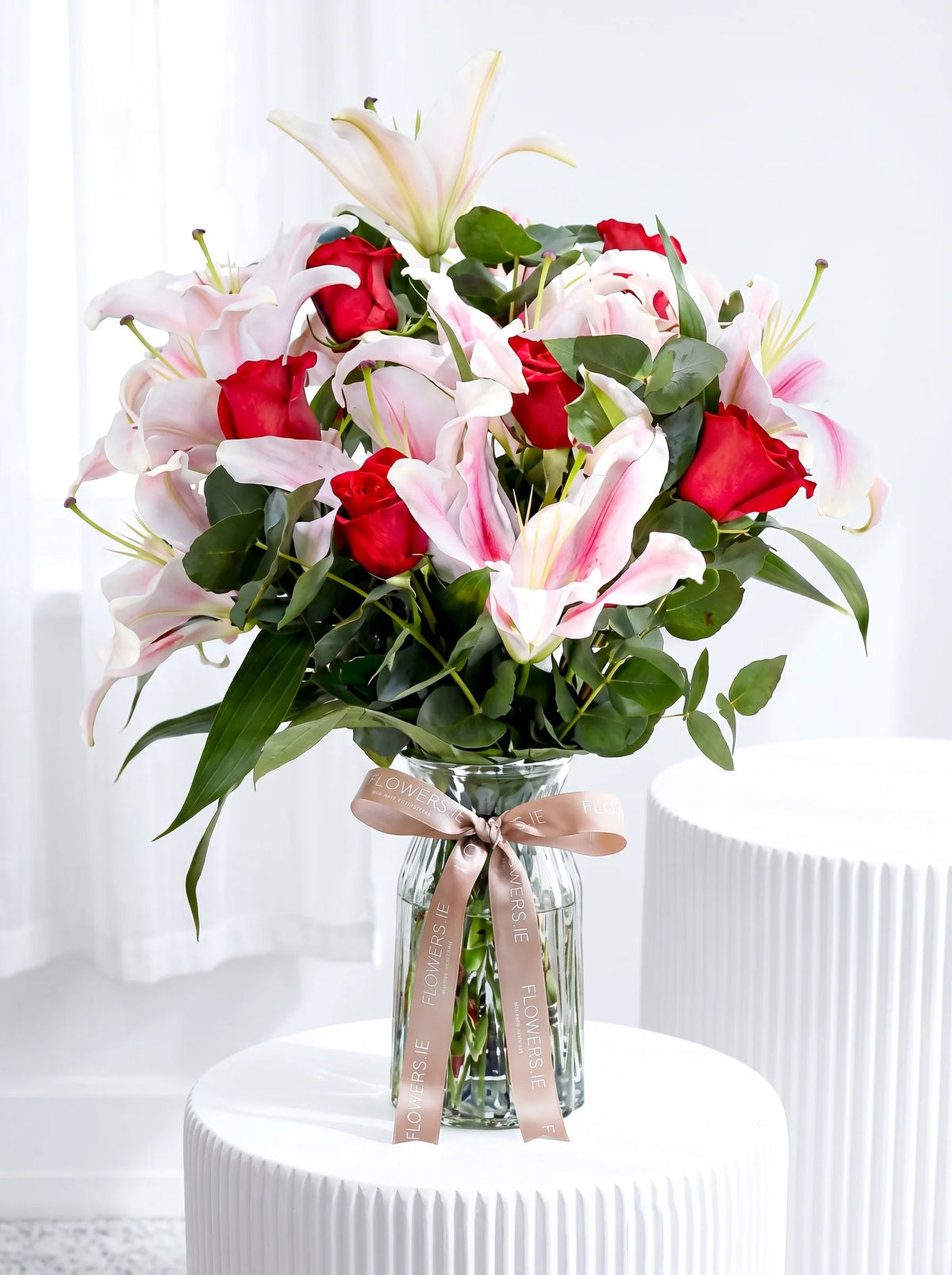 Red Roses and Pink Lily - Vase