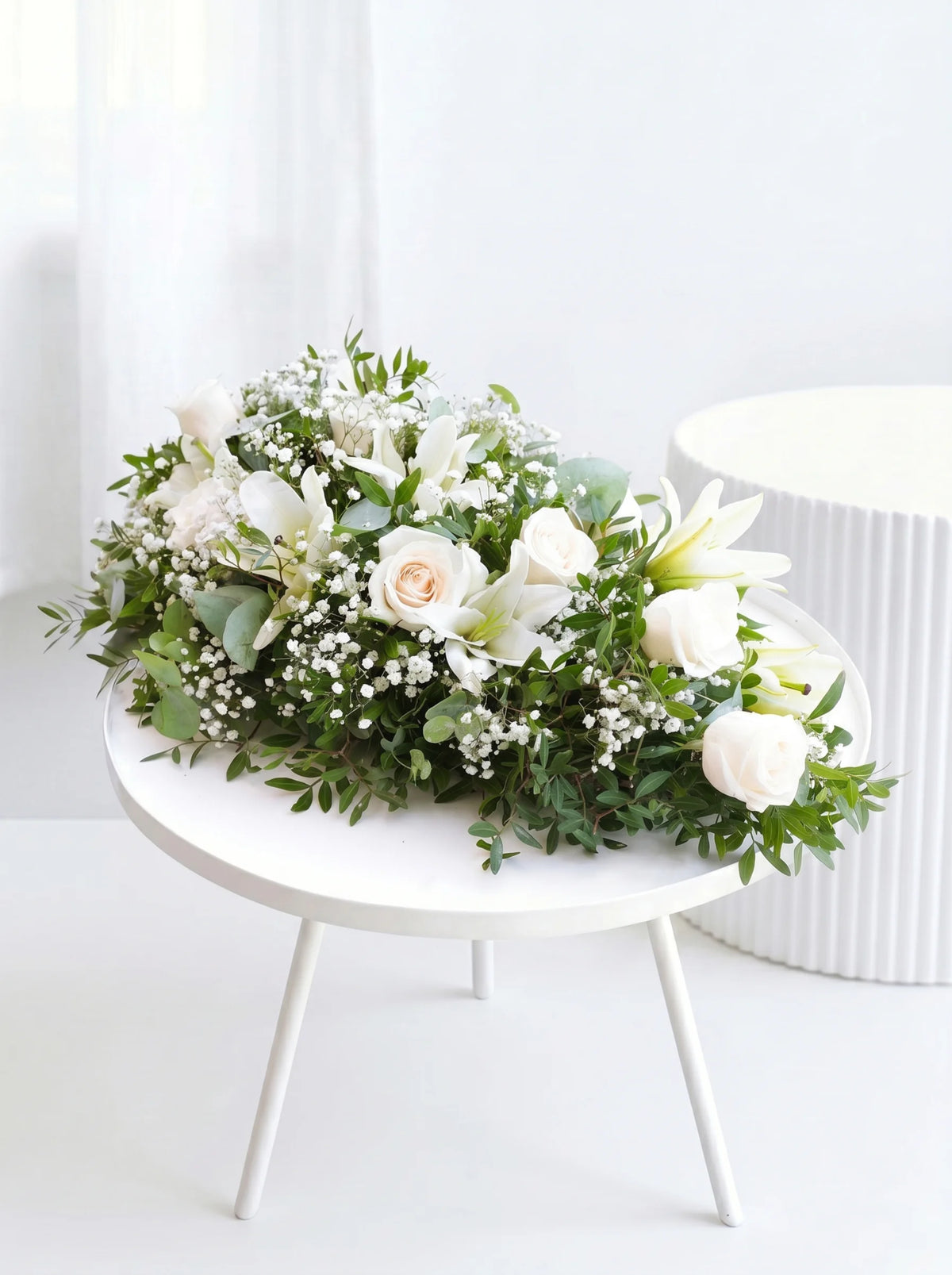 White Roses and White Lily Funeral Spray