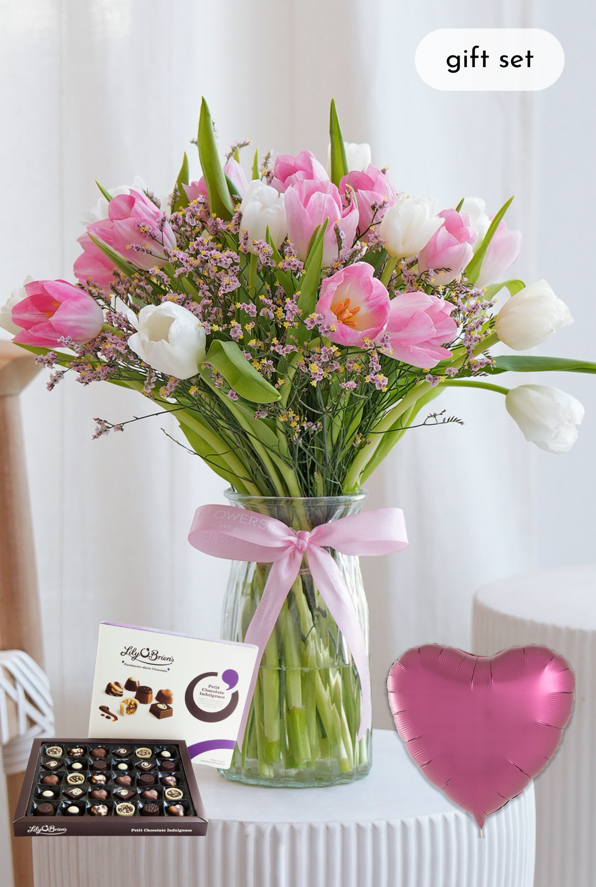 Women&#39;s Day Pink and White Tulips - Vase