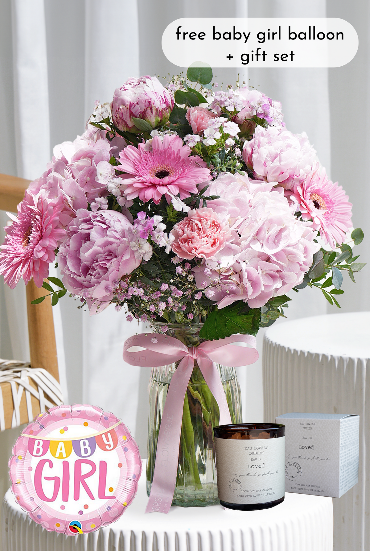New Baby Girl Peony Pretty Pink - Vase