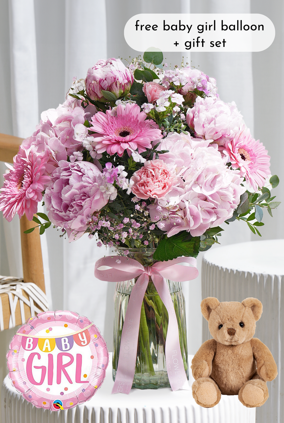 New Baby Girl Peony Pretty Pink - Vase