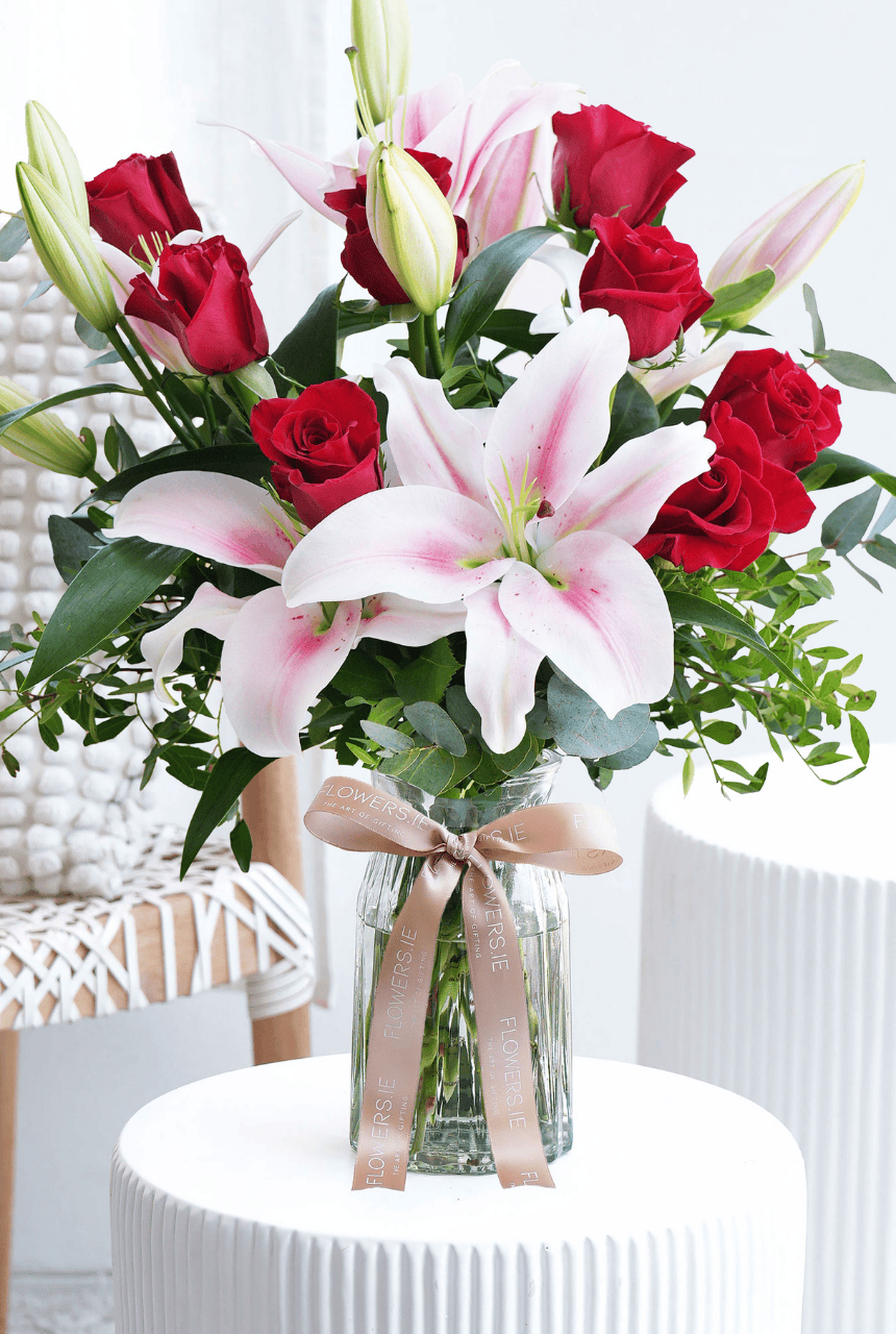 Mother's Day Red Roses and Pink Lily - Vase