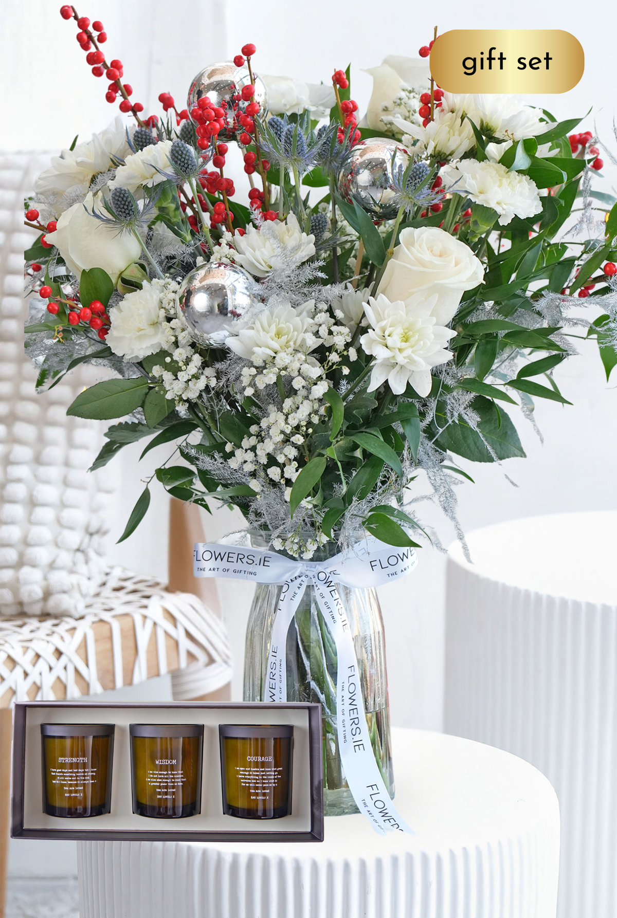 Perfect White Christmas - Vase with Candle