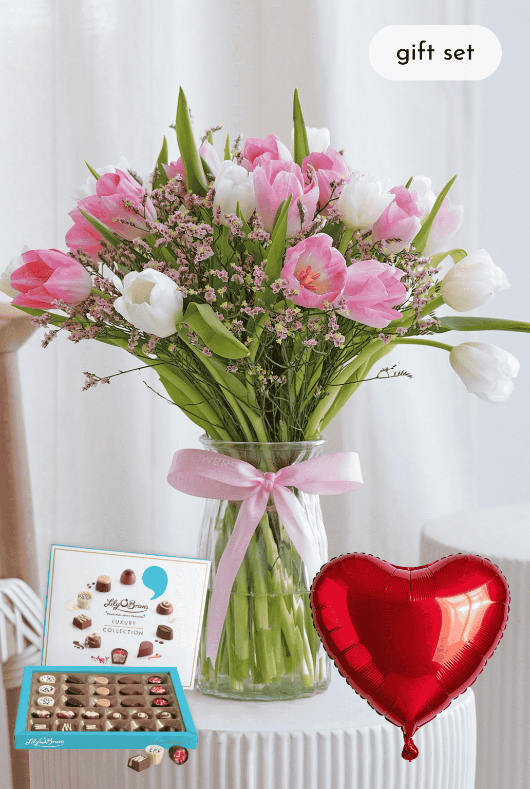 Valentine Pink and White Tulips - Vase