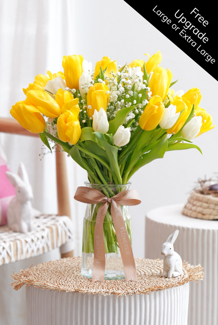 Easter White & Yellow Tulips - Vase (Free Upgrade To Large Or Extra Large)