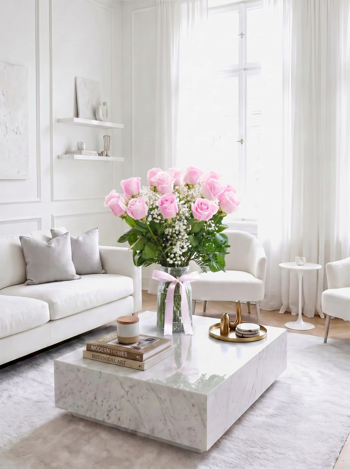18 Long Stem Pink Roses - Vase