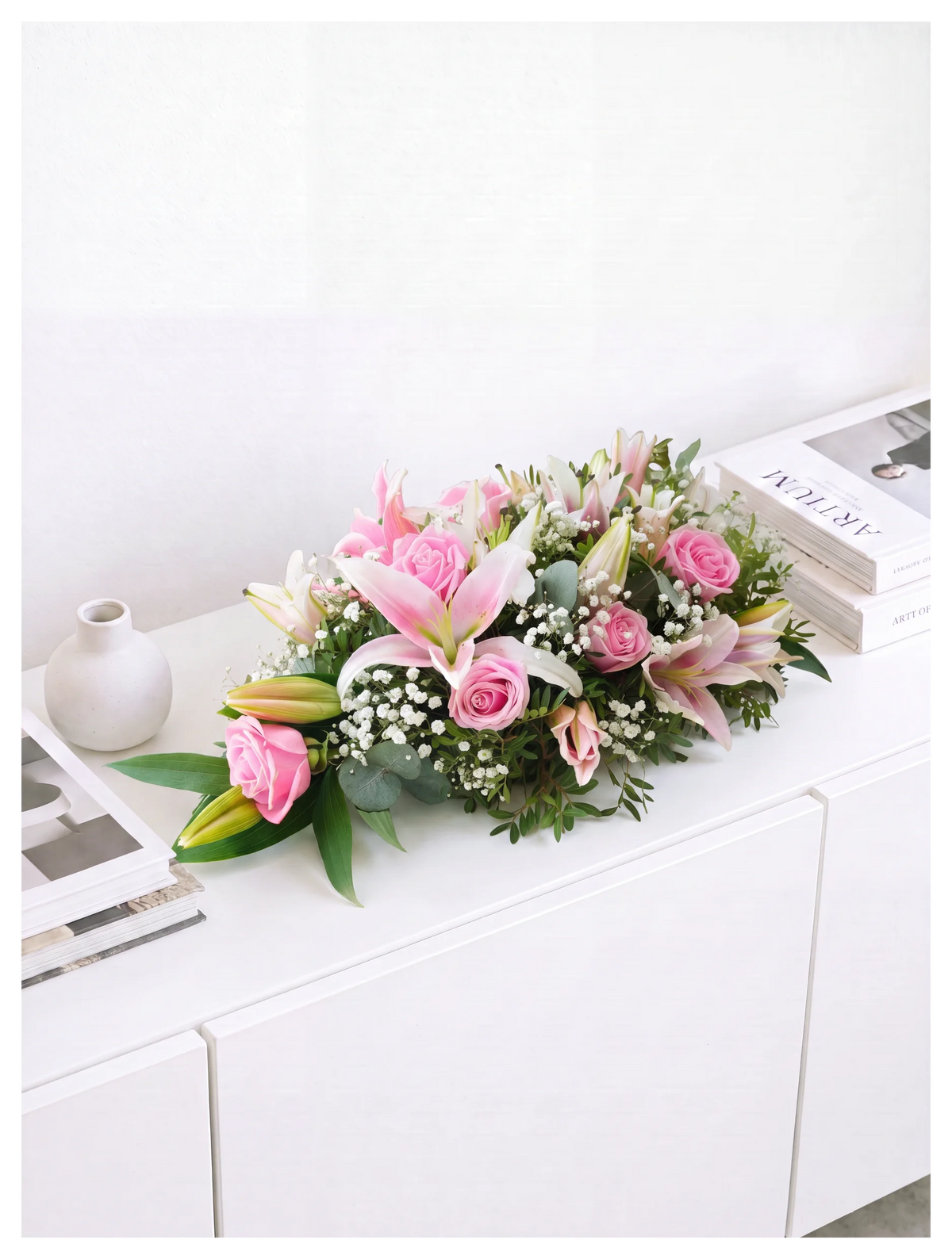 Pink Roses and Pink Lily Funeral Spray