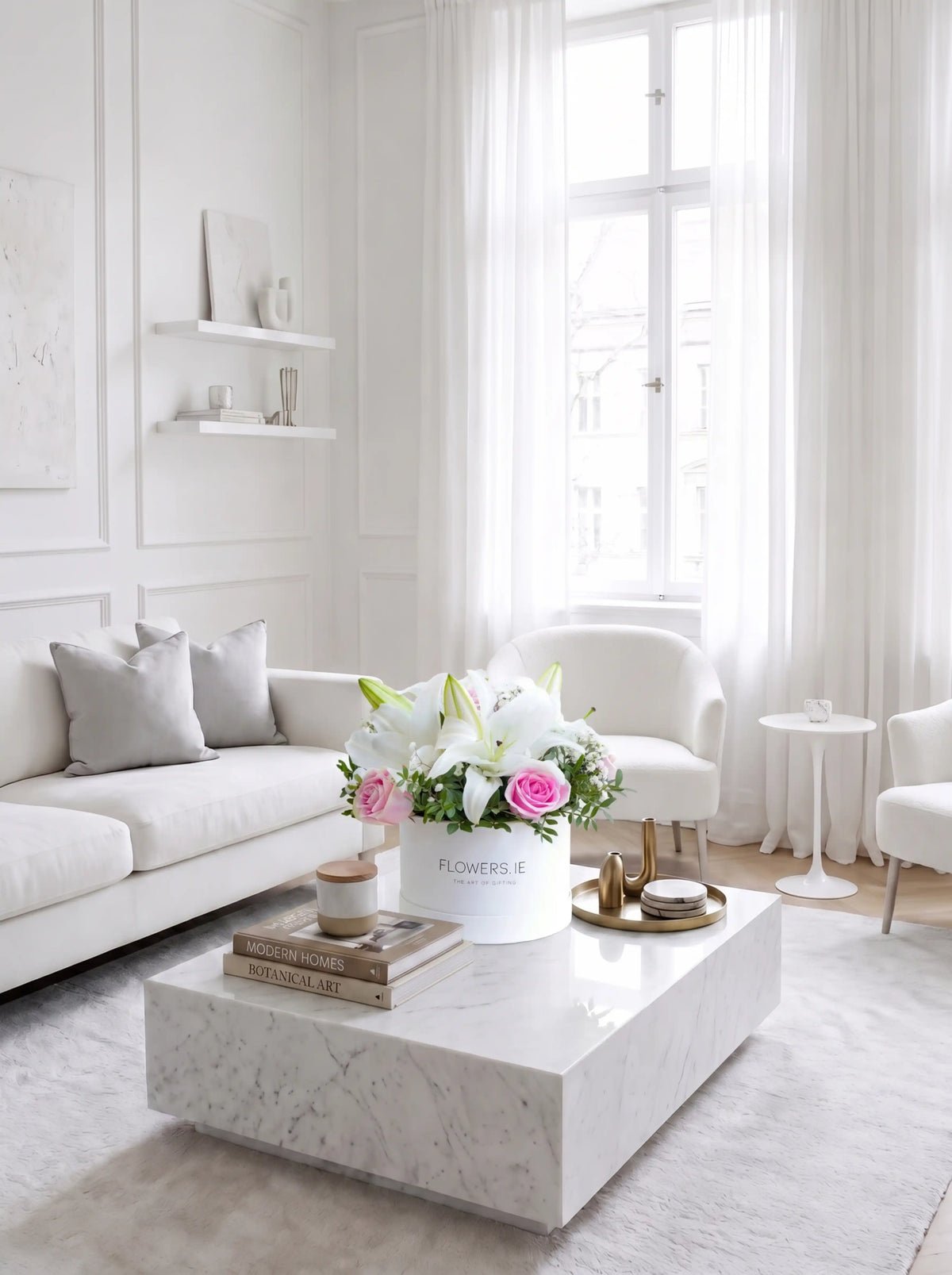Pink Roses and White Lily - Hatbox