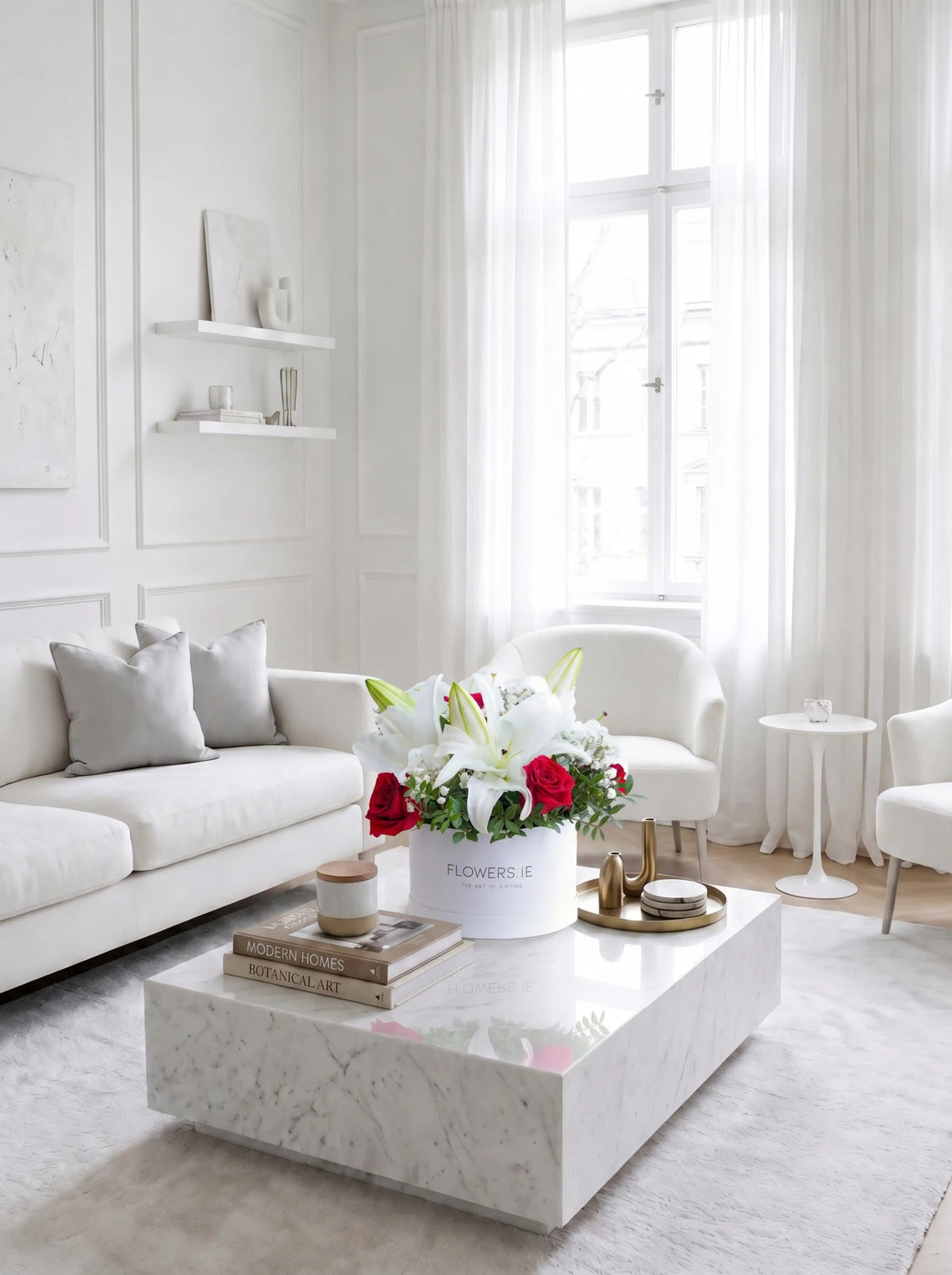 Red Roses and White Lily - Hatbox
