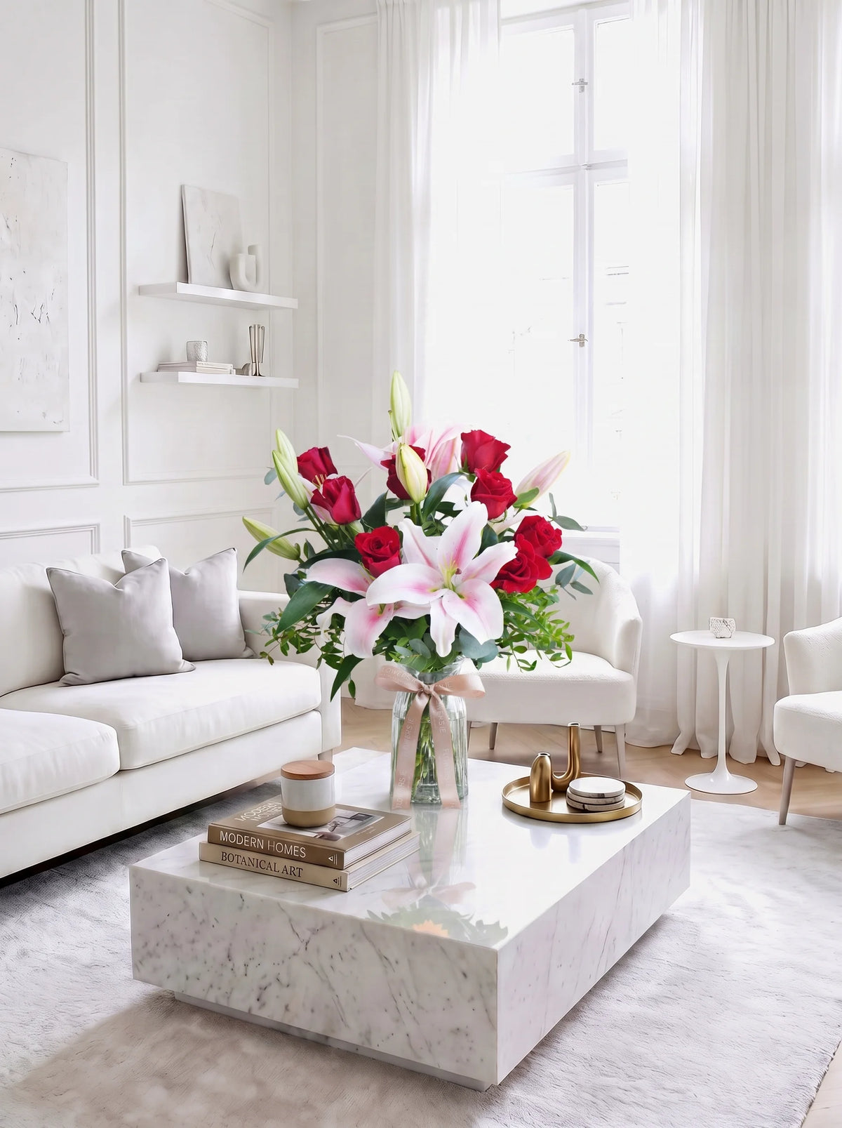Red Roses and Pink Lily - Vase