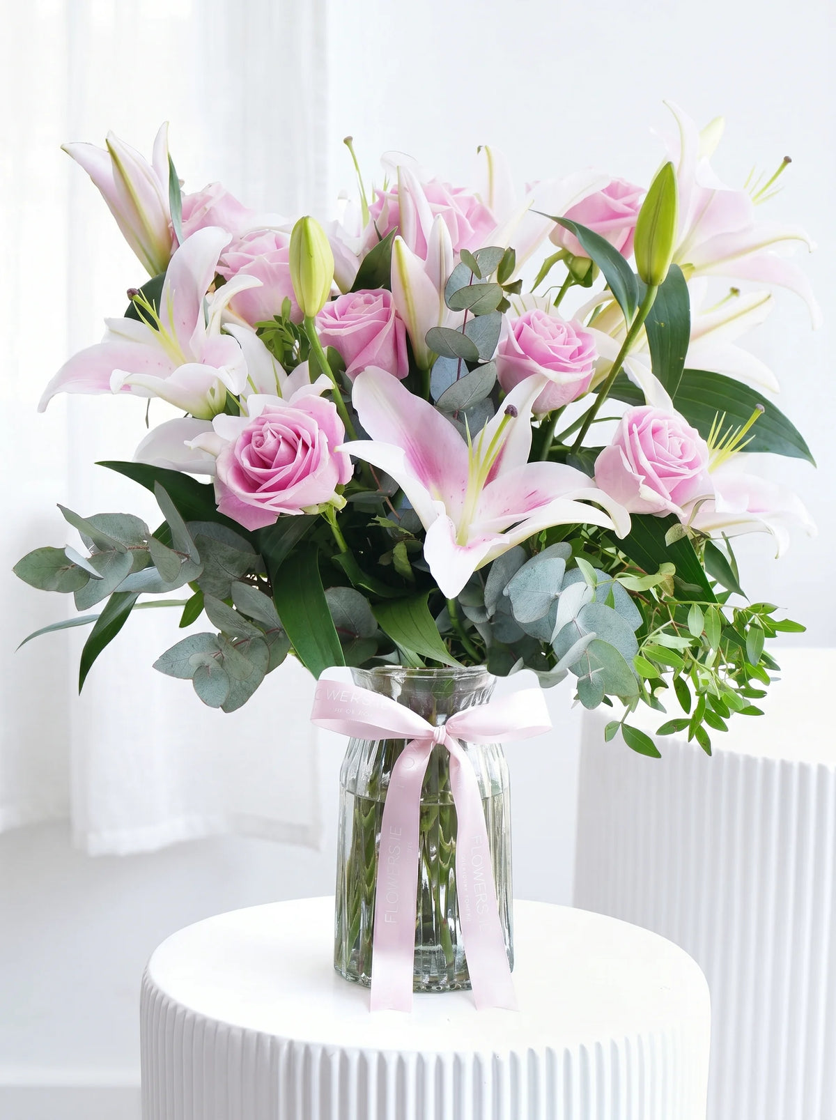 Pink Roses and Pink Lily - Vase